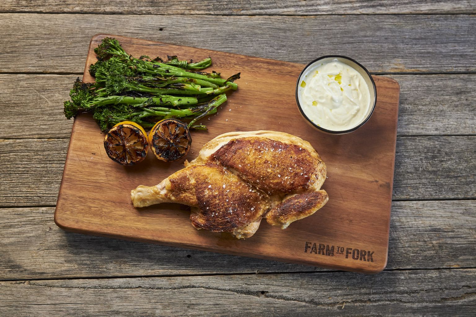 Brick Chicken with Grilled Broccolini - Farm to Fork