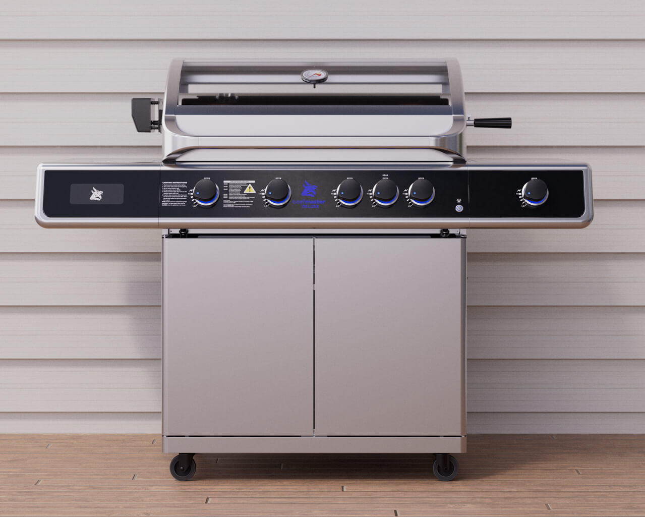 Beefmaster Deluxe T-Series 4 Burner BBQ on Deluxe Cart with Cast Iron Side Burner, , hi-res image number null