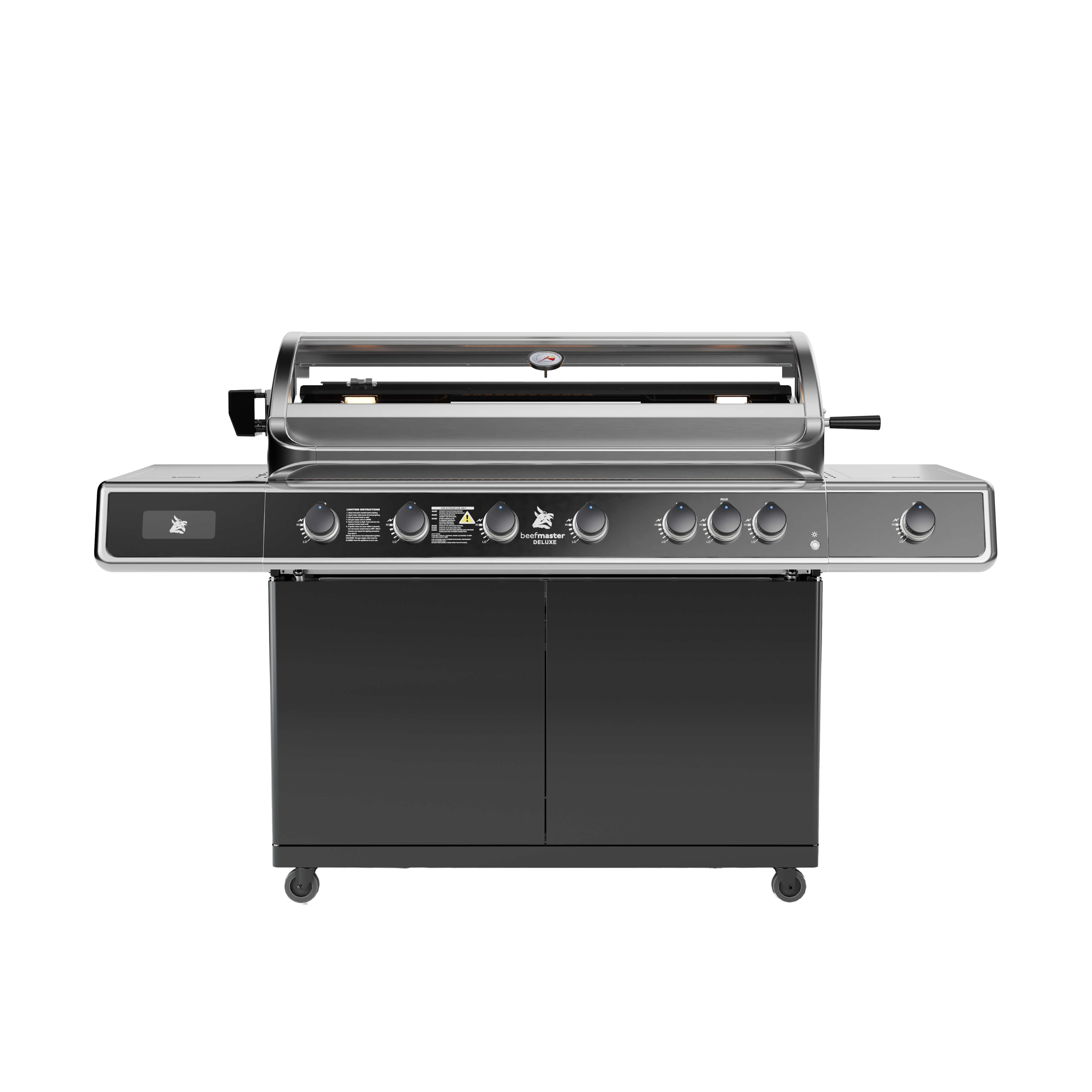 Deluxe Beefmaster T-Series 6 Burner BBQ on Classic Cart with Folding Shelves, , hi-res image number null