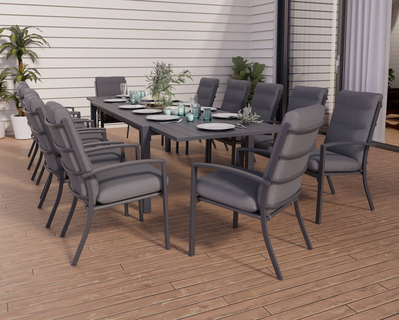 Jette 12 Seater Extension Dining Setting Bundle - Gunmetal Grey, Gunmetal Grey, hi-res image number null