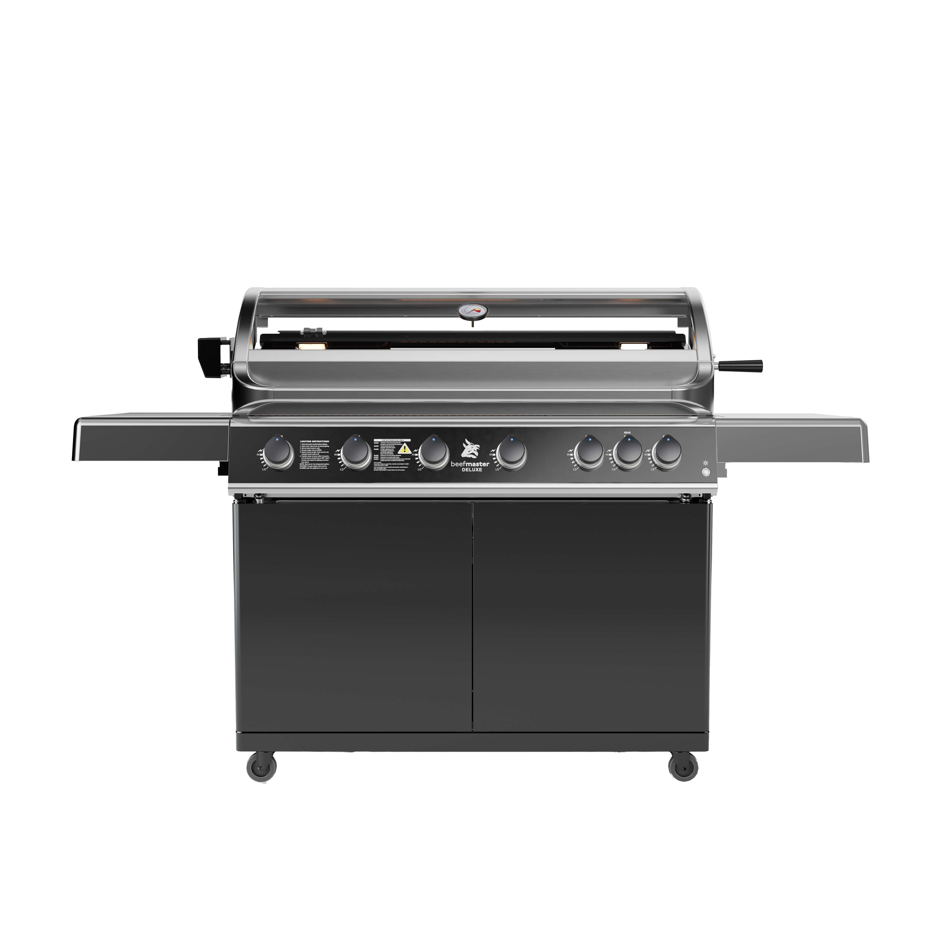 Deluxe Beefmaster T-Series 6 Burner BBQ on Classic Cart with Folding Shelves, , hi-res image number null