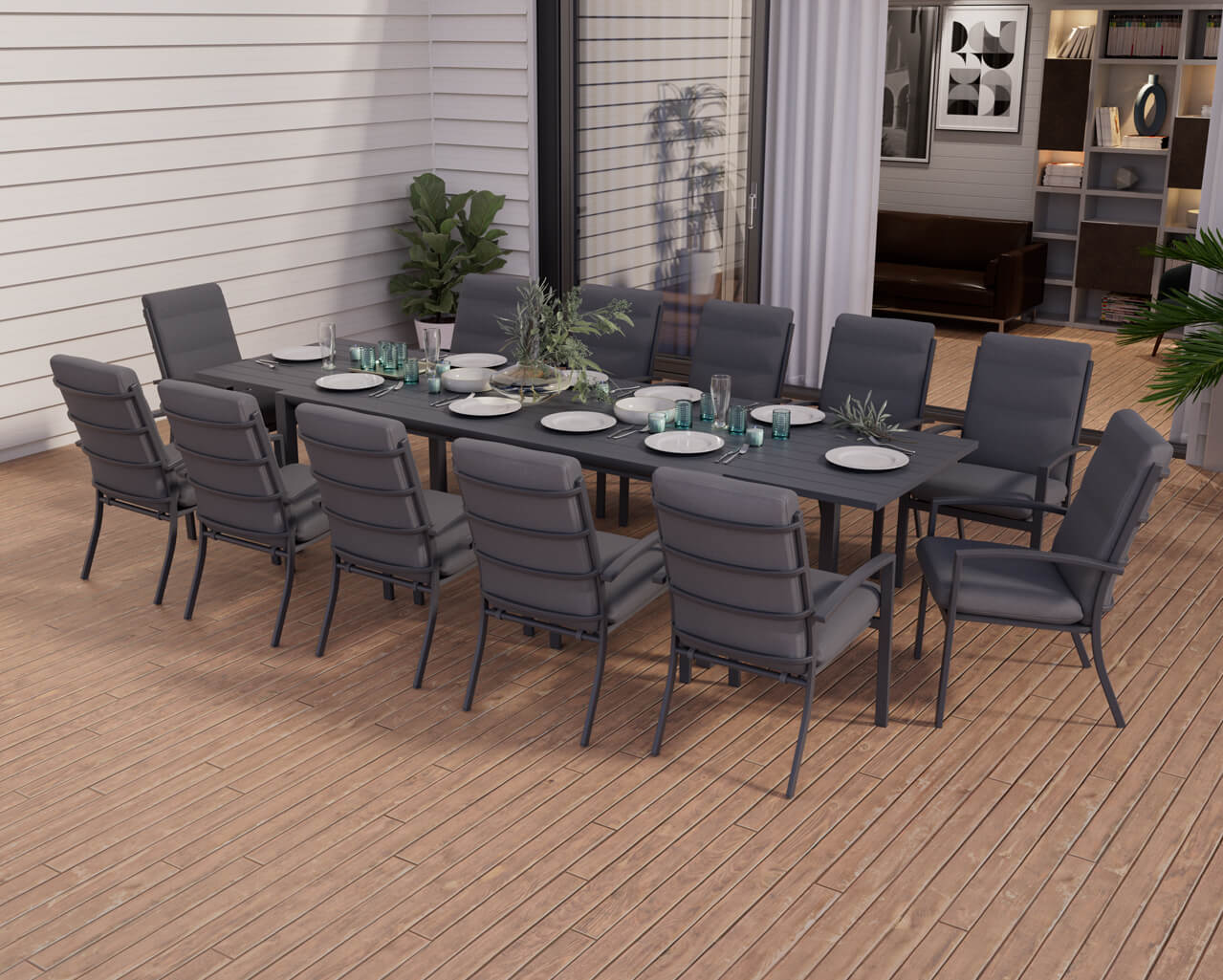 Jette 12 Seater Extension Dining Setting Bundle - Gunmetal Grey, Gunmetal Grey, hi-res image number null