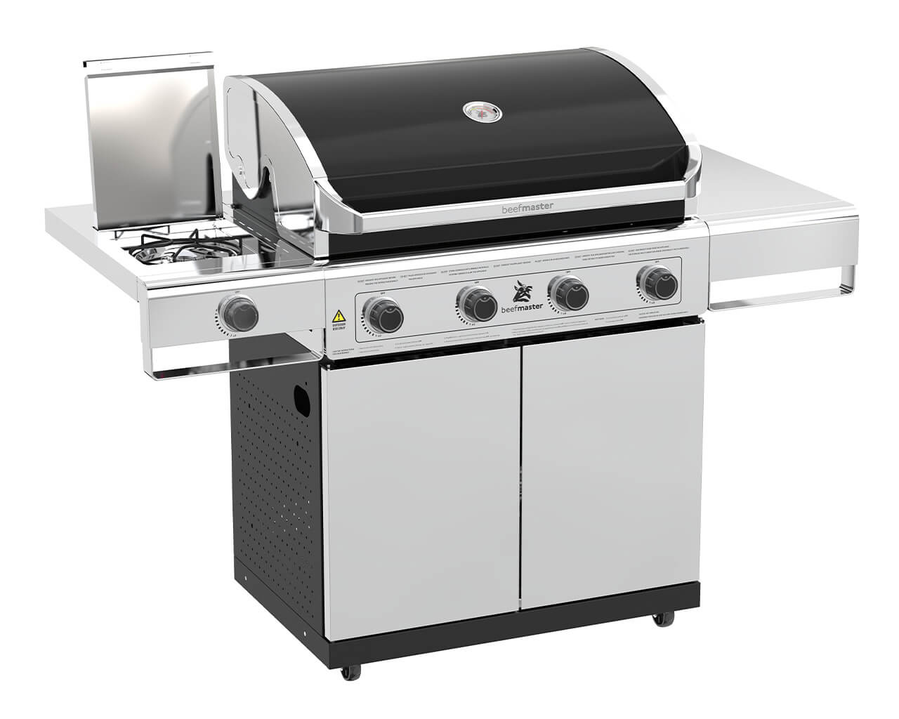Beefmaster Classic 4 Burner BBQ on Deluxe Cart with Stainless Steel Side Burner, , hi-res image number null