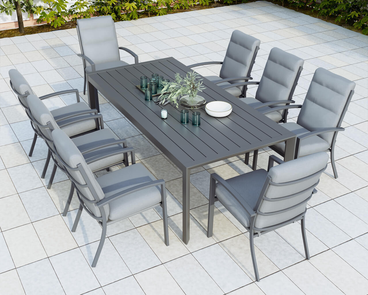 Jette 8 Seater Dining Setting Bundle - Gunmetal Grey, Gunmetal Grey, hi-res image number null