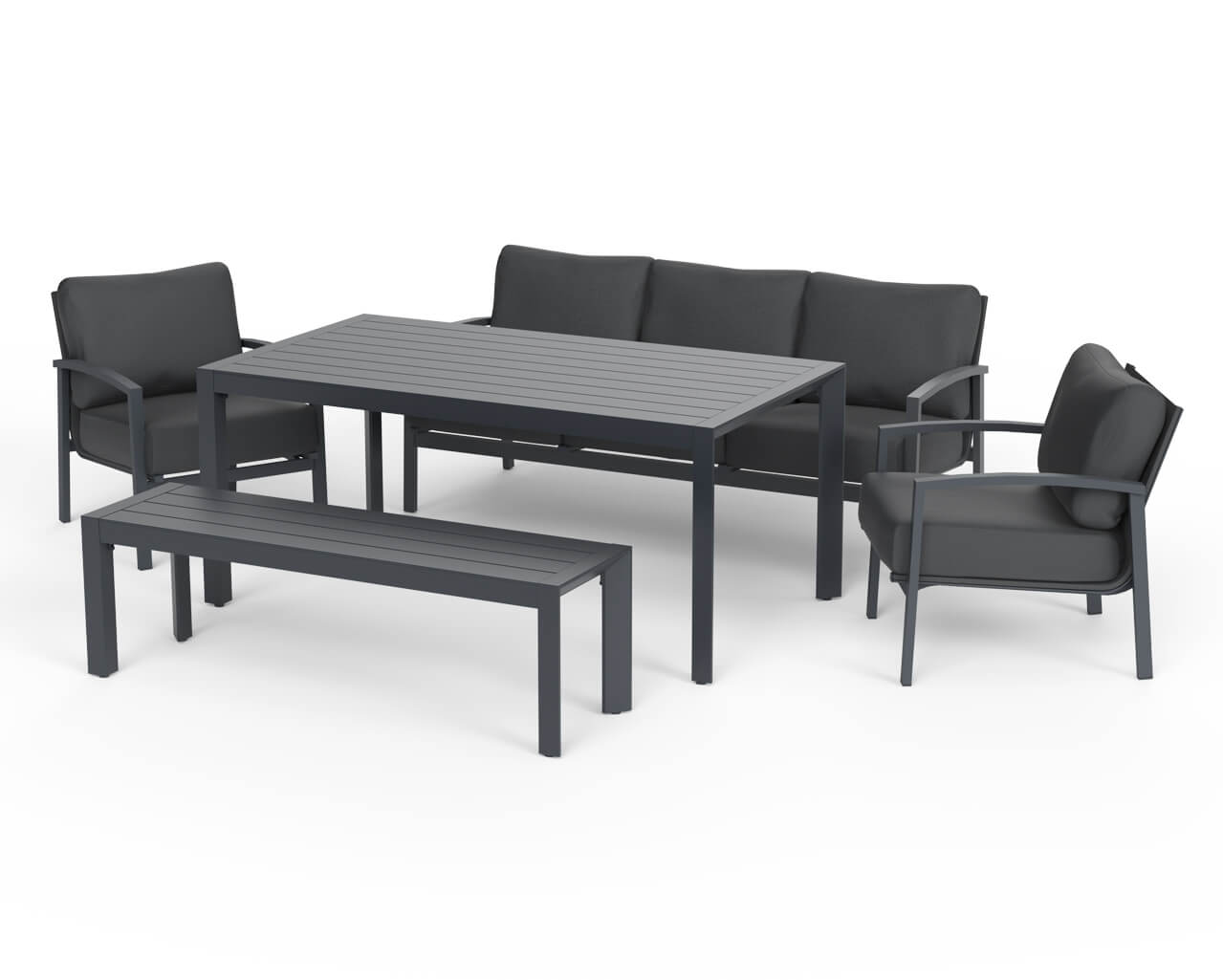 Jette 8 Seater Low Dining Setting Bundle - Gunmetal Grey, Gunmetal Grey, hi-res image number null