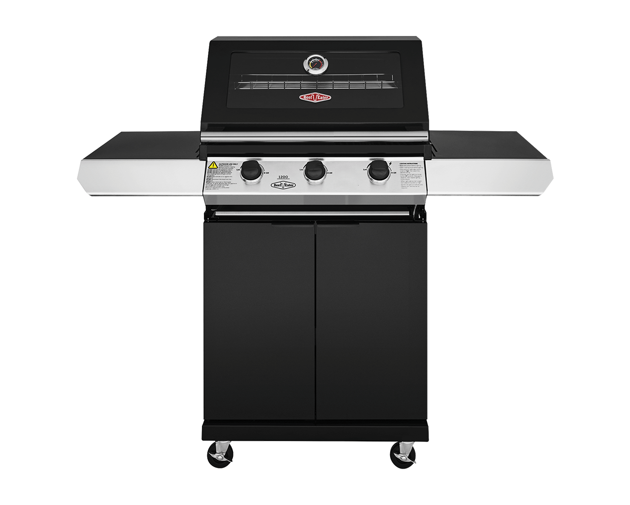 BeefEater 1200 Series 3 Burner BBQ & Trolley - Black Enamel, Enamel Black, hi-res image number null