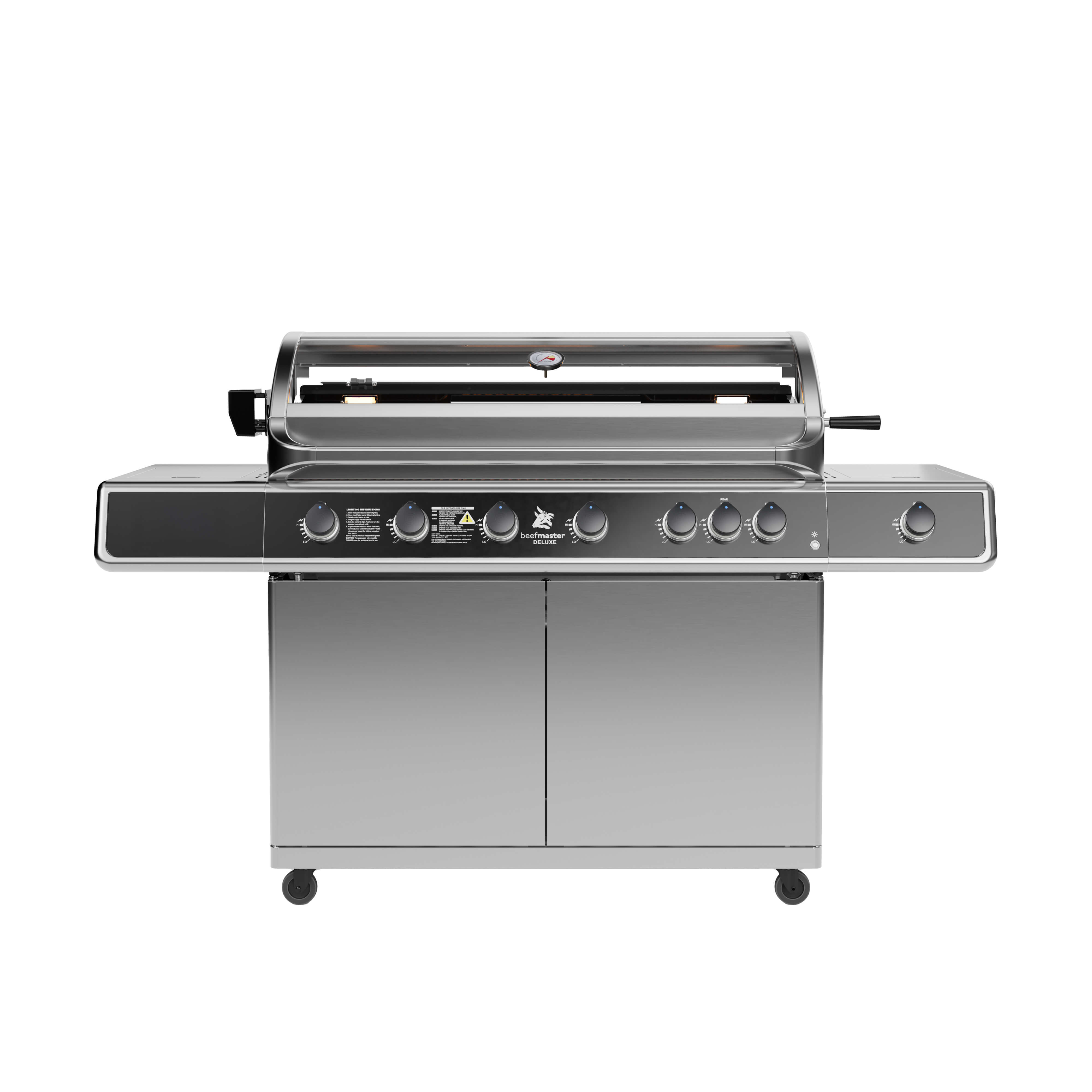 Deluxe Beefmaster T-Series 6 Burner BBQ on Deluxe Cart with Cast Iron Side Burner, , hi-res image number null