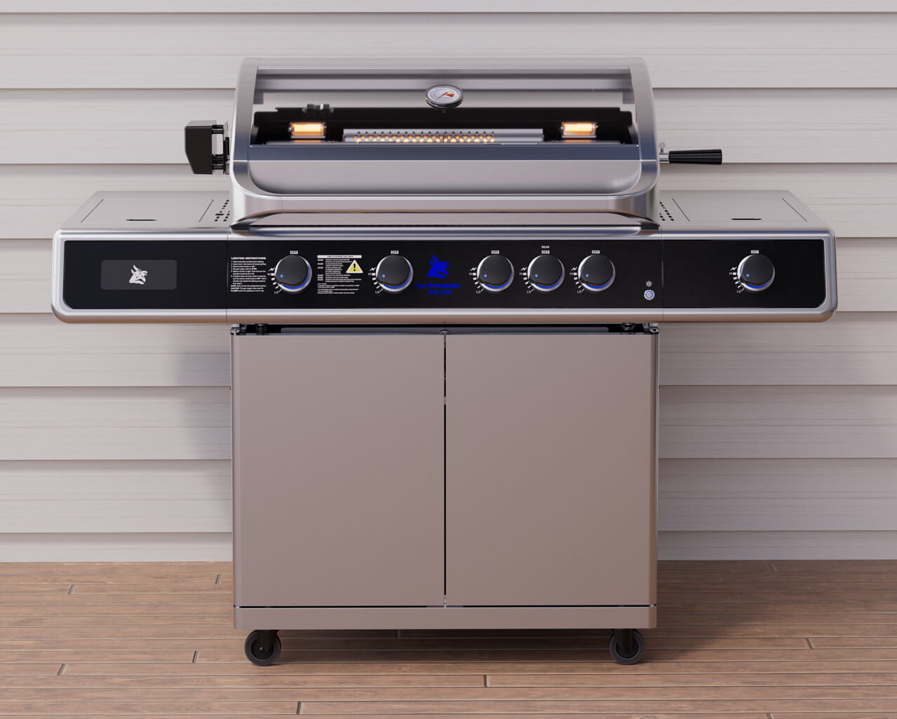 Beefmaster Deluxe T-Series 4 Burner BBQ on Deluxe Cart with Cast Iron Side Burner, , hi-res image number null