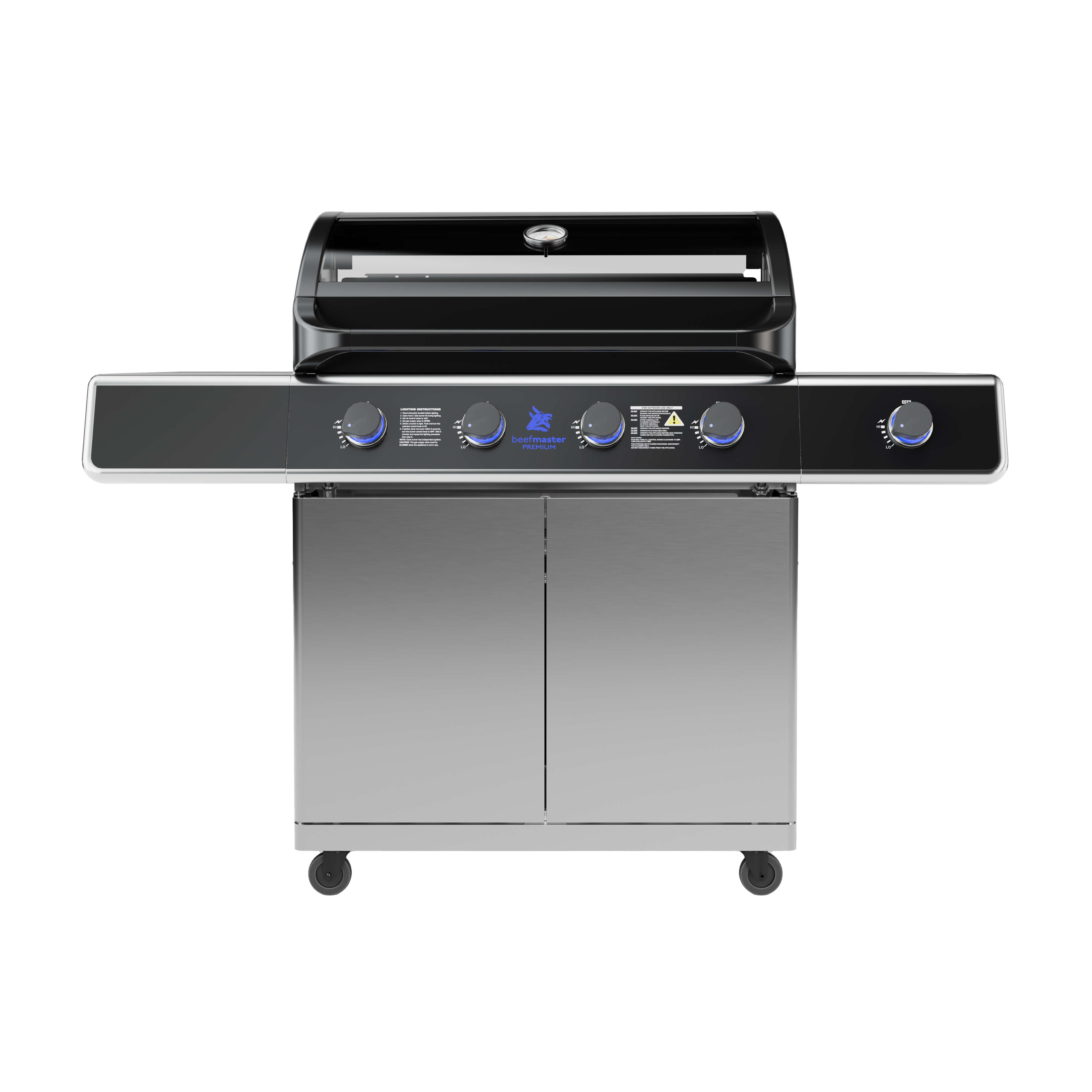 Beefmaster Classic 4 Burner On Deluxe Cart With Stainless Steel Side Burner, , hi-res image number null