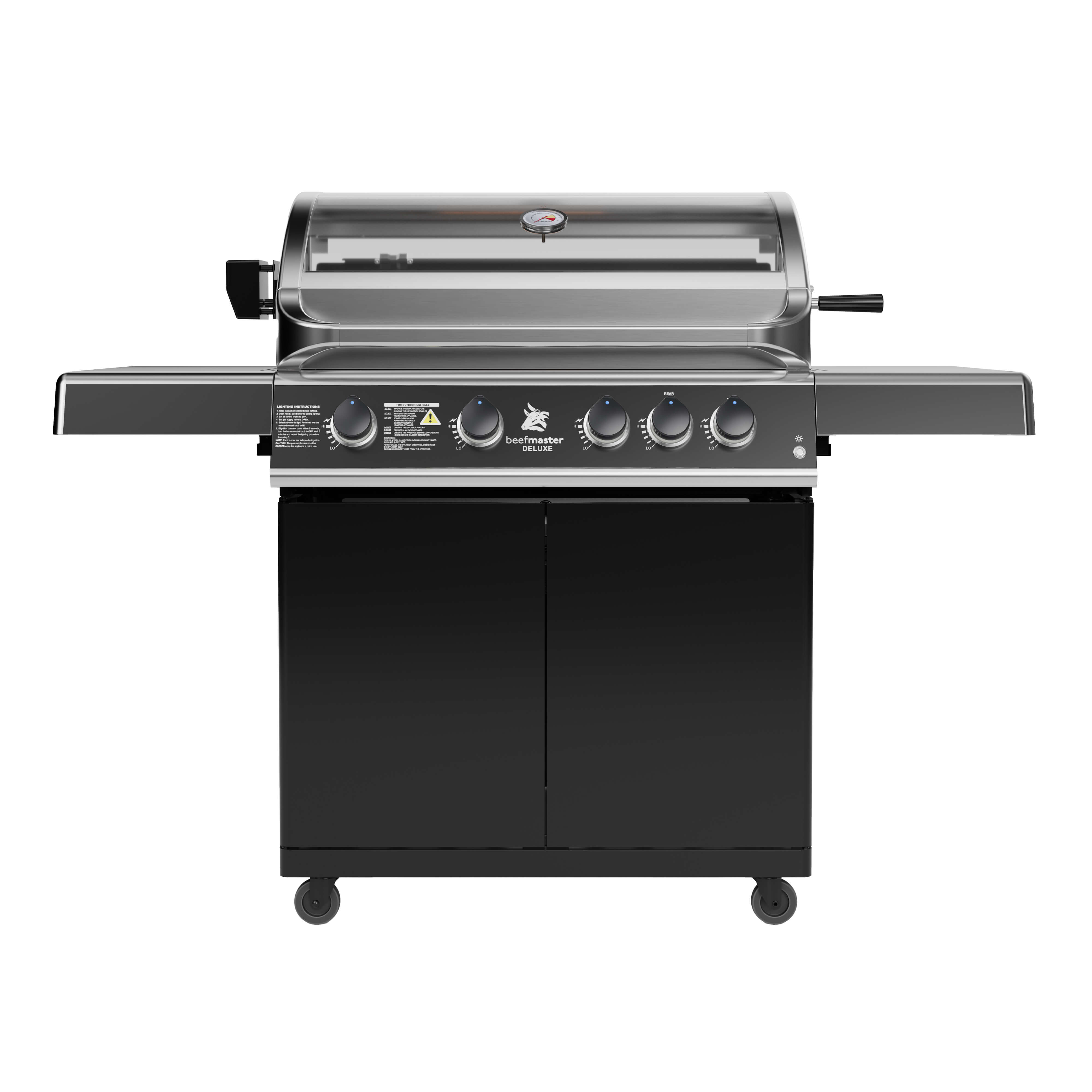 Beefmaster Deluxe T-Series 4 Burner BBQ on Classic Cart with Folding Shelves, , hi-res image number null