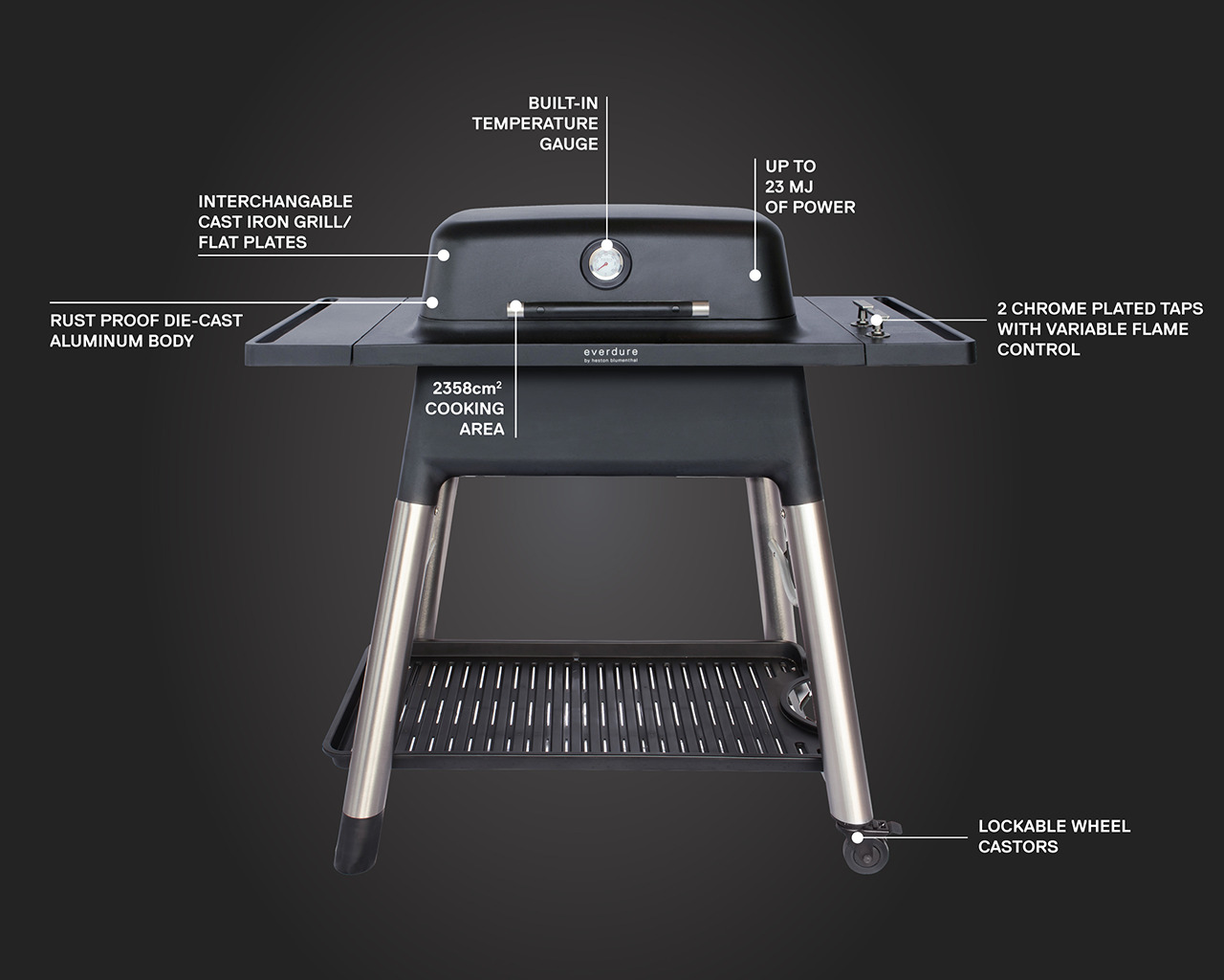 Everdure by Heston Blumenthal FORCE 2 Burner BBQ with Stand (Black), Black, hi-res image number null