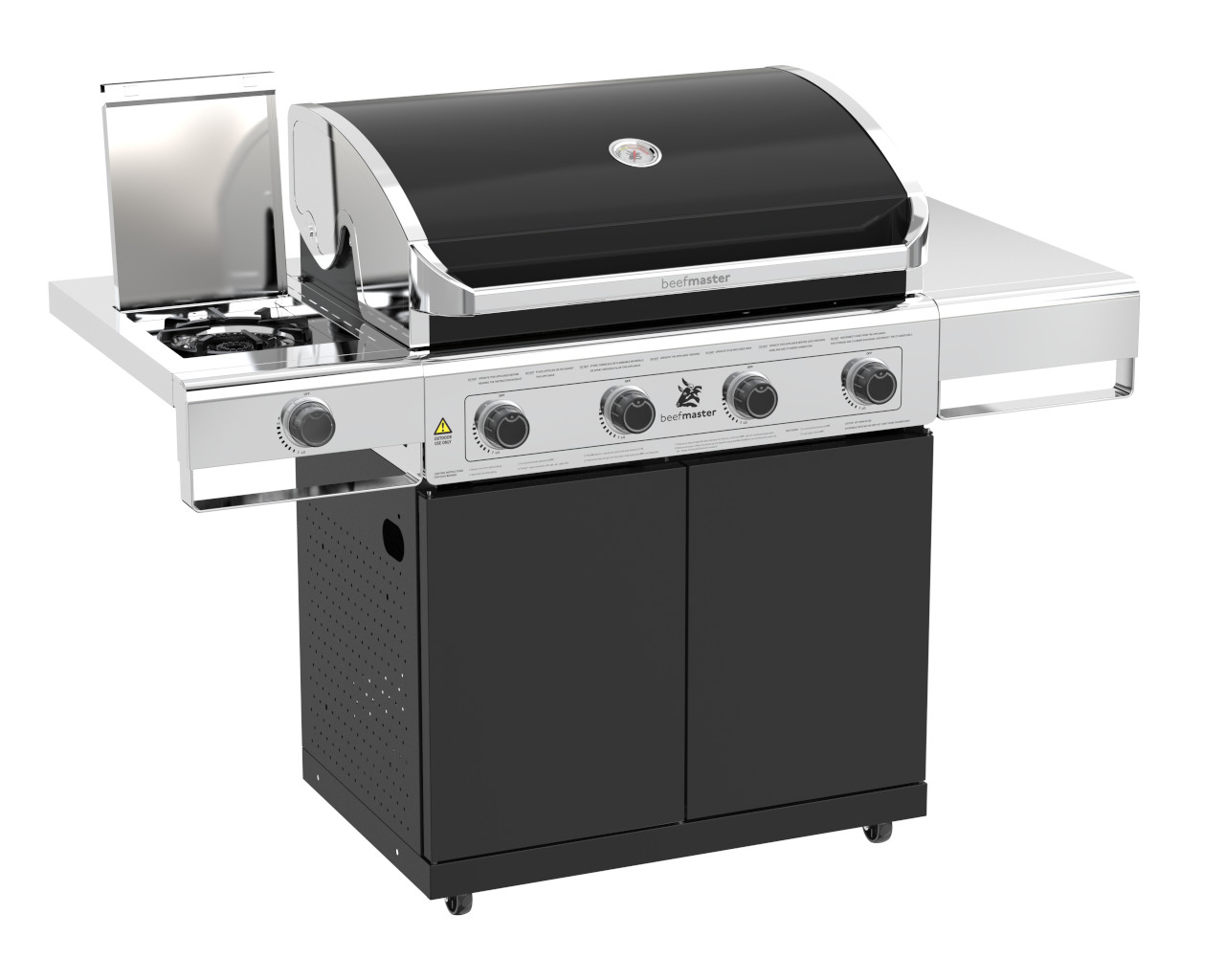 Beefmaster Classic 4 Burner BBQ on Classic Cart with Cast Iron Side Burner, , hi-res image number null