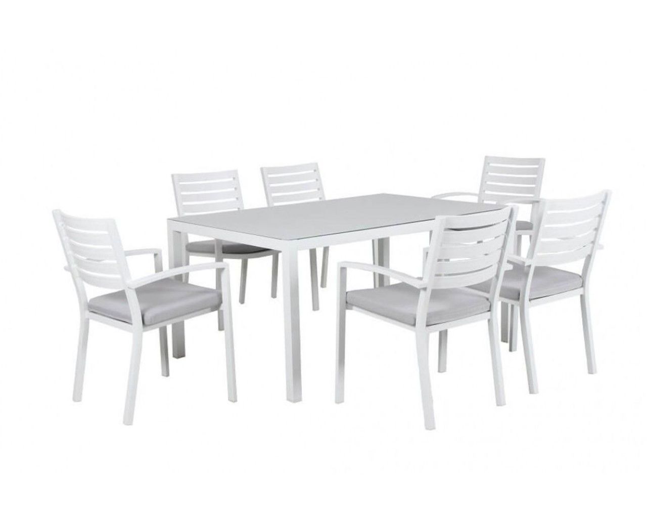 Boston 7 Piece Slatted Dining, White, small-swatch