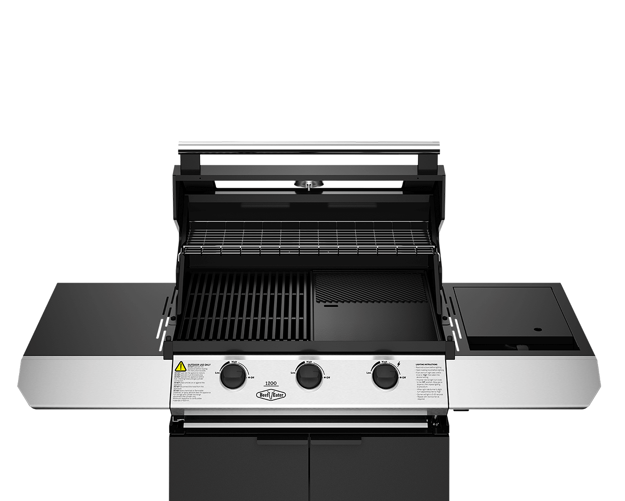 BeefEater 1200 Series 3 Burner BBQ & Trolley - Black Enamel, Enamel Black, hi-res image number null