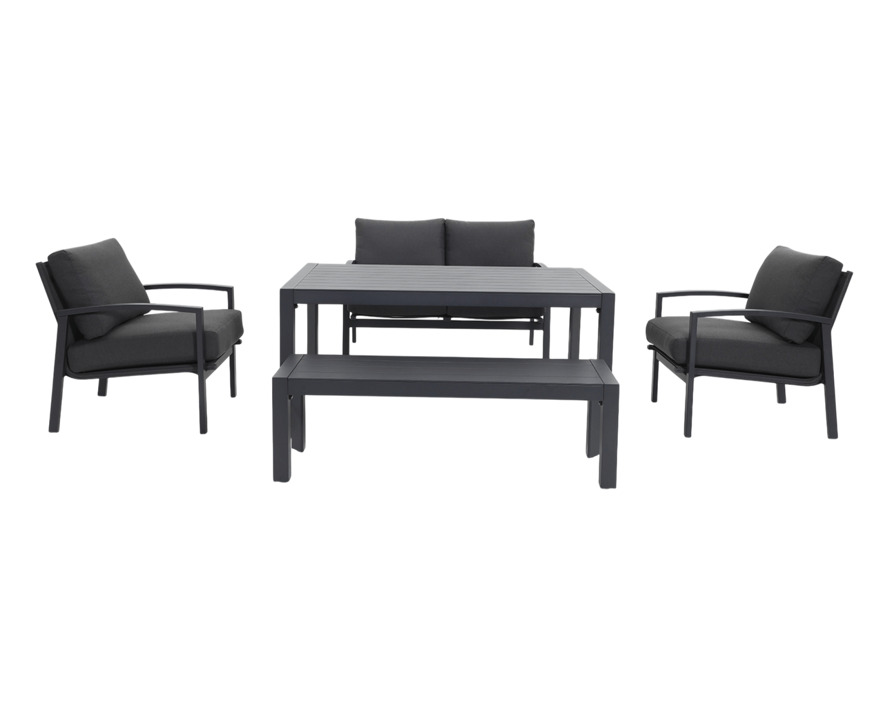 Jette 7 Seater Low Dining Bundle - Gunmetal Grey, Gunmetal Grey, hi-res image number null