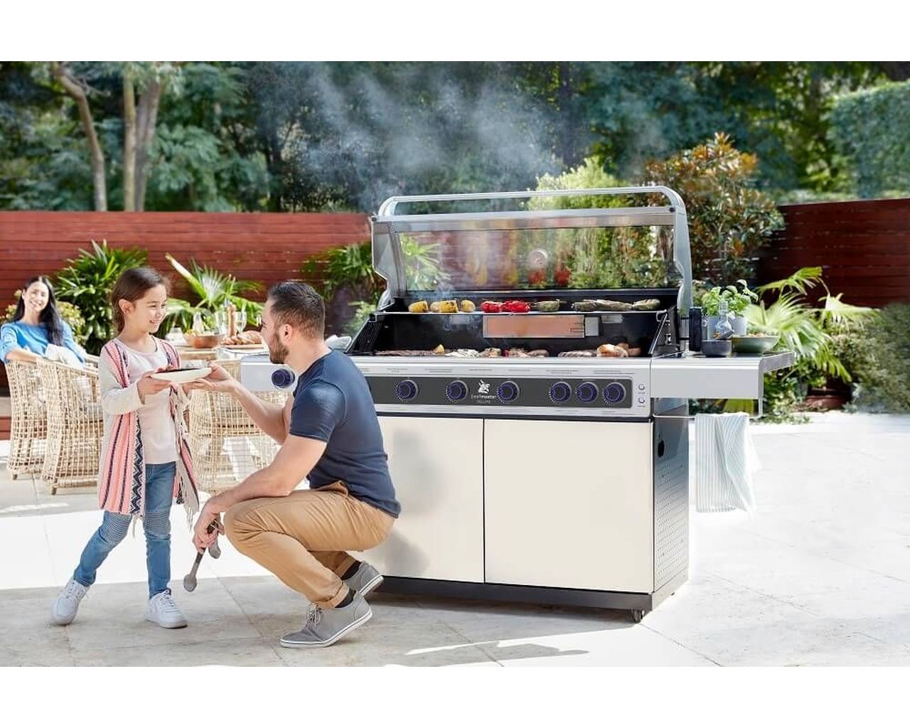 Deluxe Beefmaster 6 Burner BBQ on Deluxe Cart with Folding Shelves, , hi-res image number null