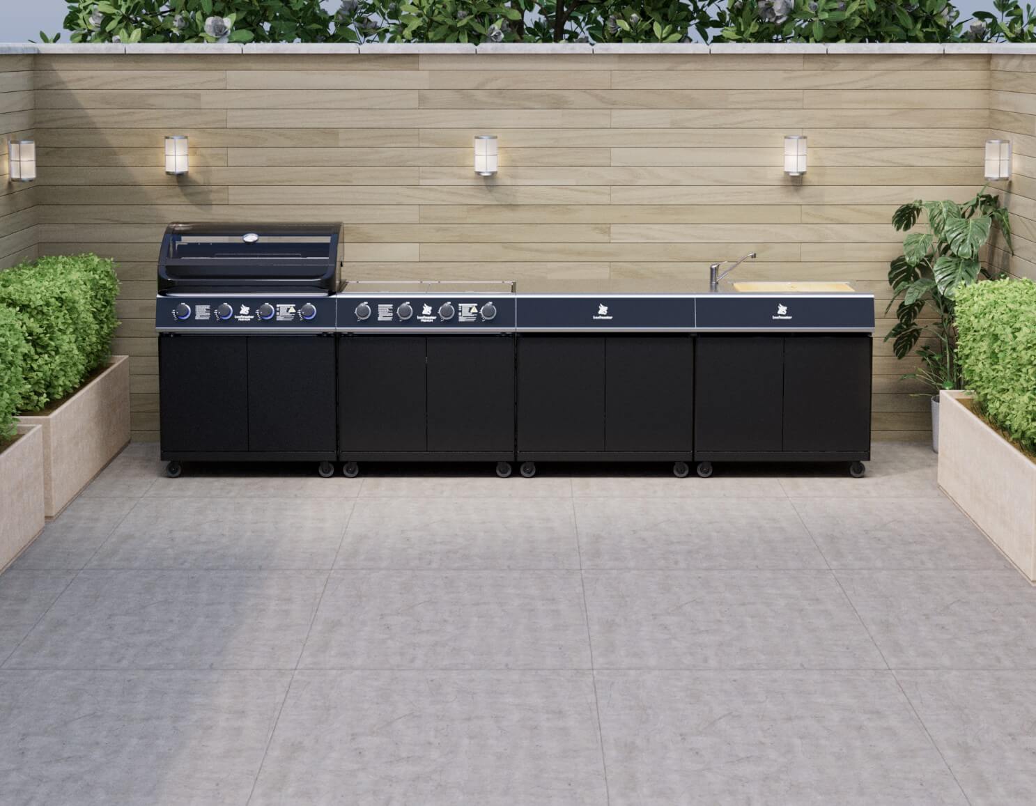 Beefmaster Premium 4 Burner Outdoor Kitchen with Range, Sink & Bench on Classic Carts, , hi-res image number null