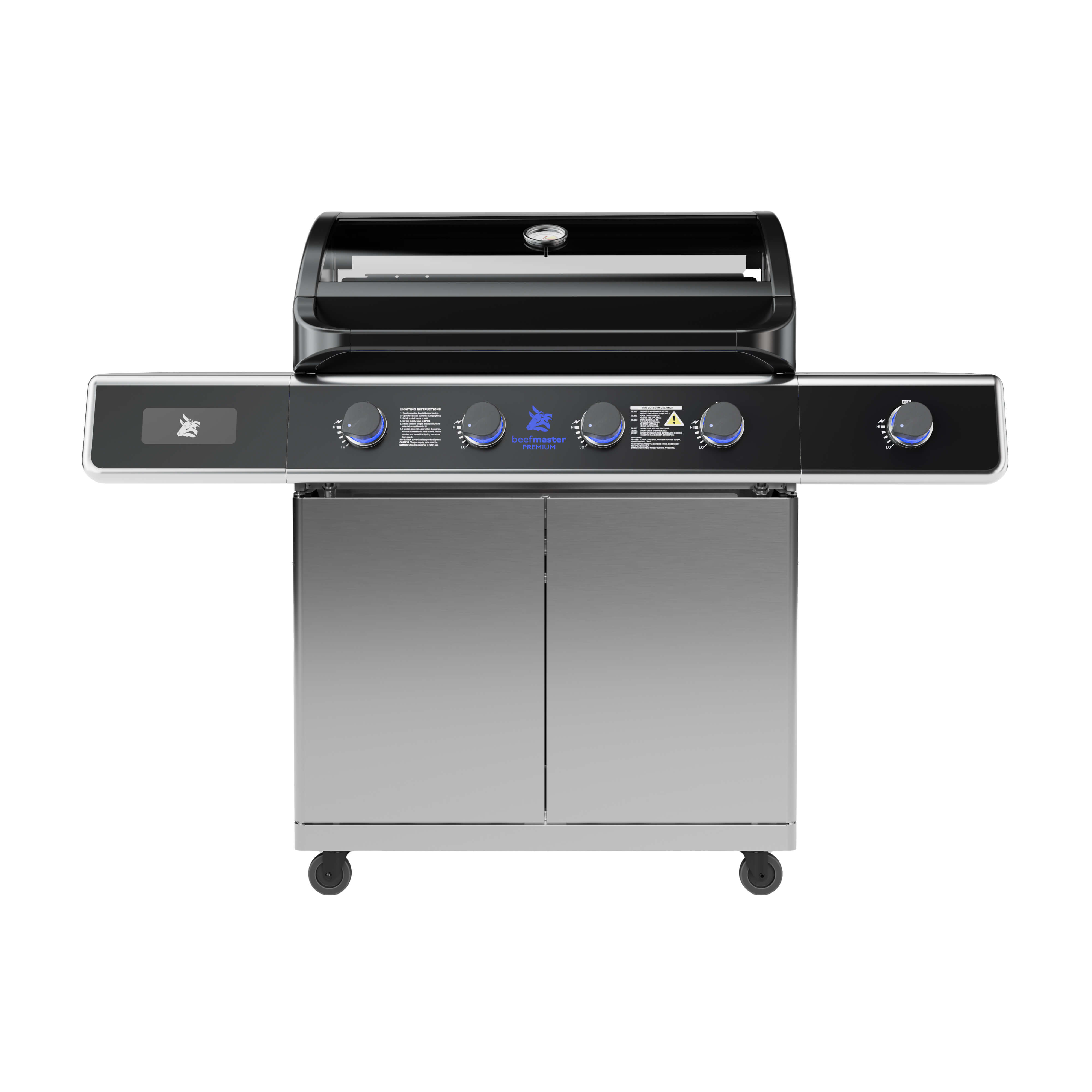 Beefmaster Classic 4 Burner On Deluxe Cart With Cast Iron Side Burner, , hi-res image number null