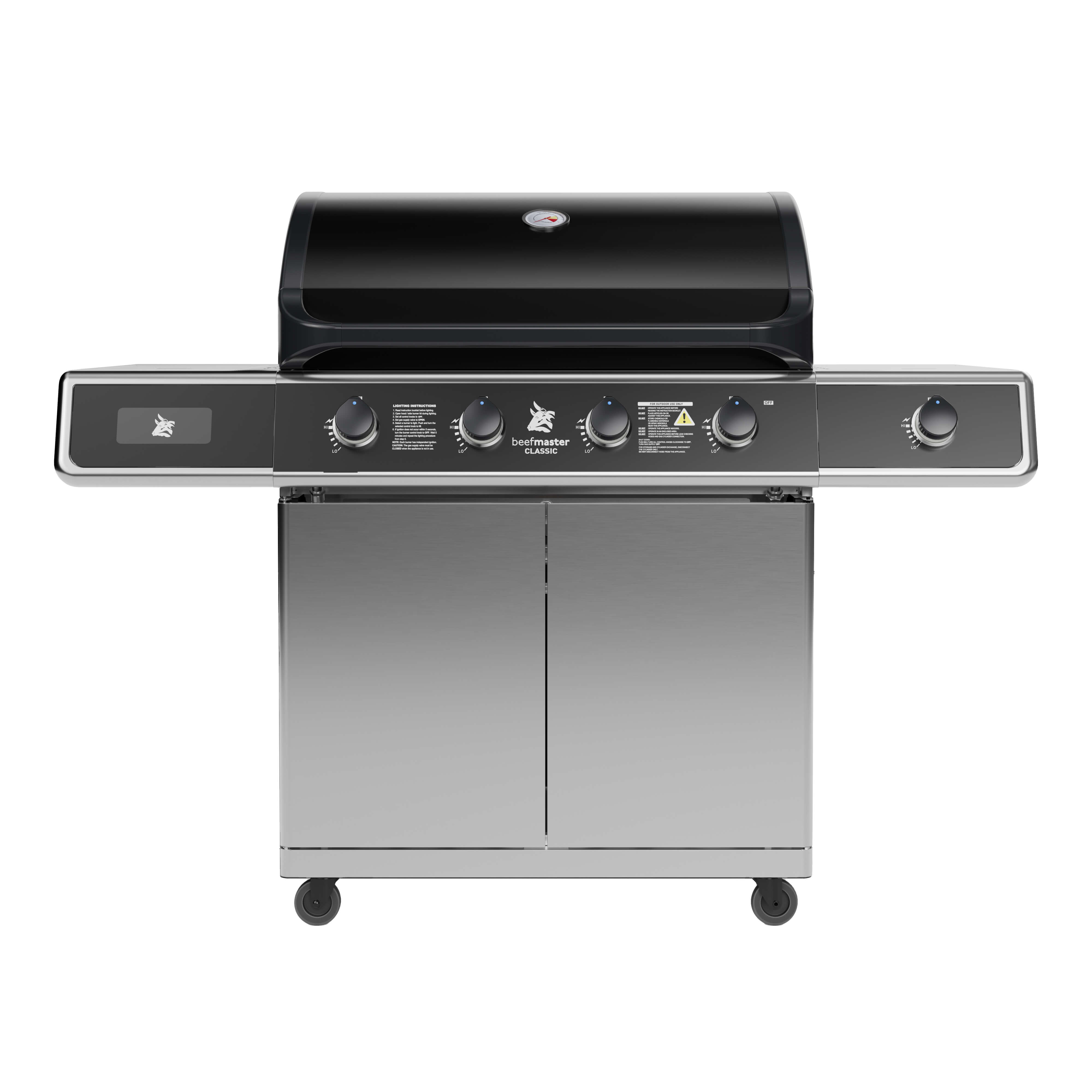 Beefmaster Classic 4 Burner On Deluxe Cart With Cast Iron Side Burner, , hi-res image number null