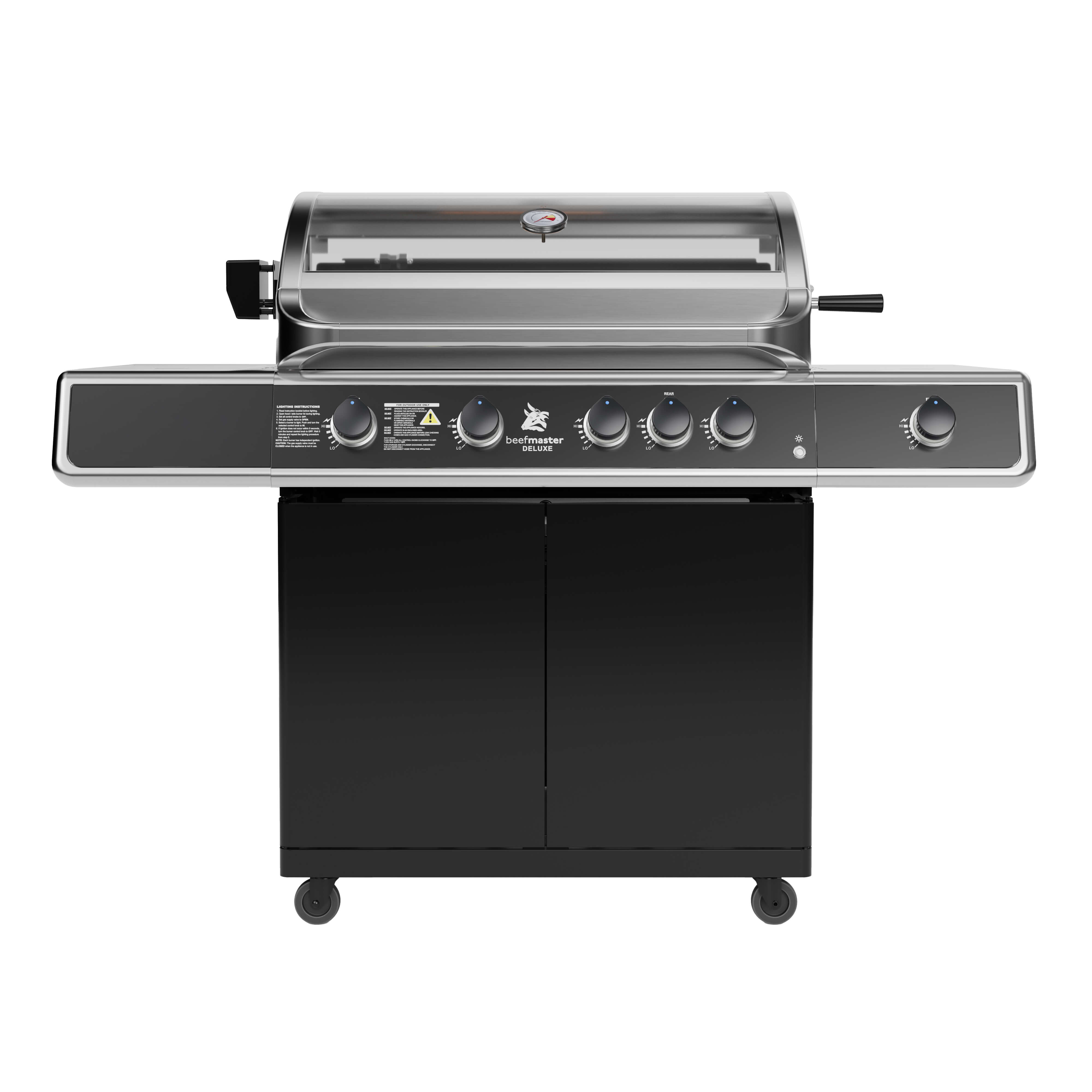 Beefmaster Deluxe T-Series 4 Burner BBQ on Classic Cart with Stainless Steel Side Burner, , hi-res image number null