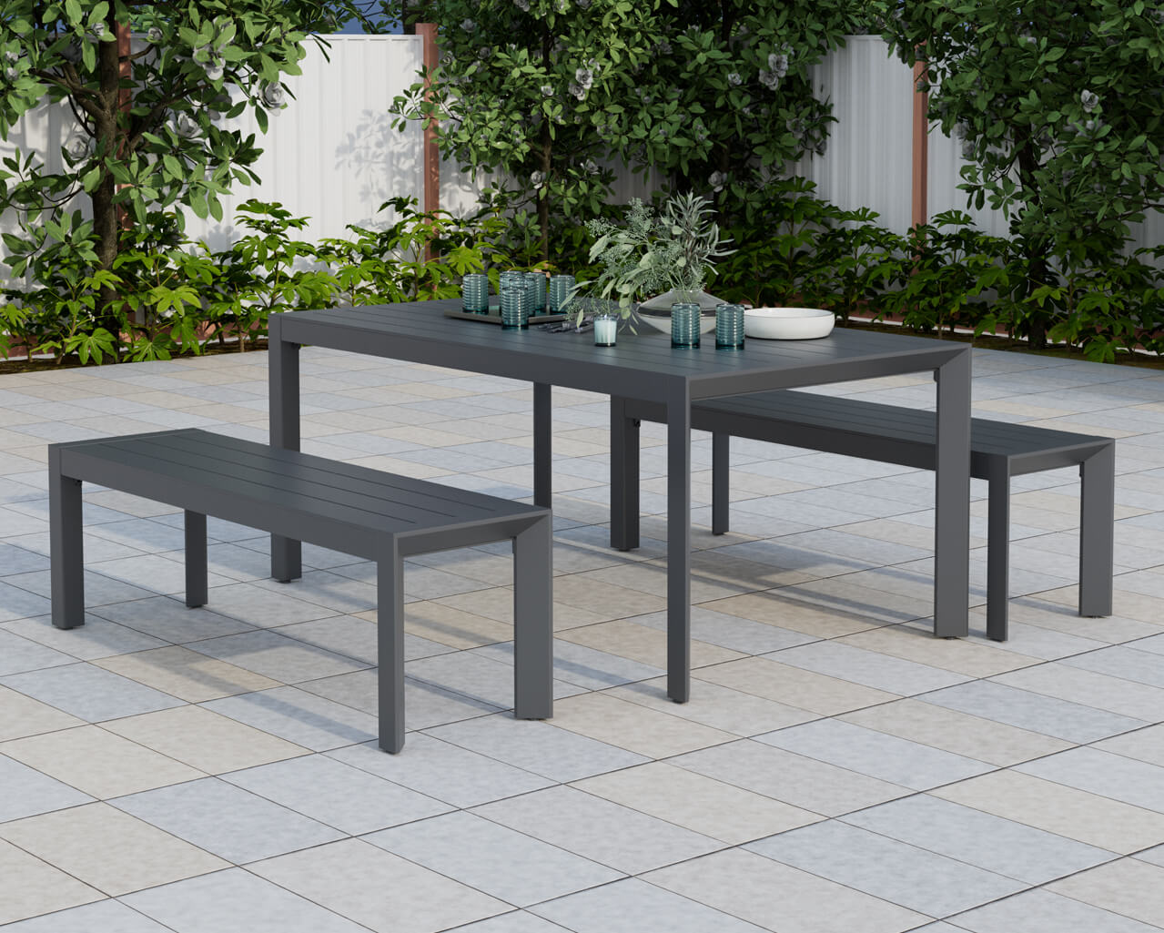 Jette 6 Seater Dining Bench Bundle - Gunmetal Grey, Gunmetal Grey, hi-res image number null