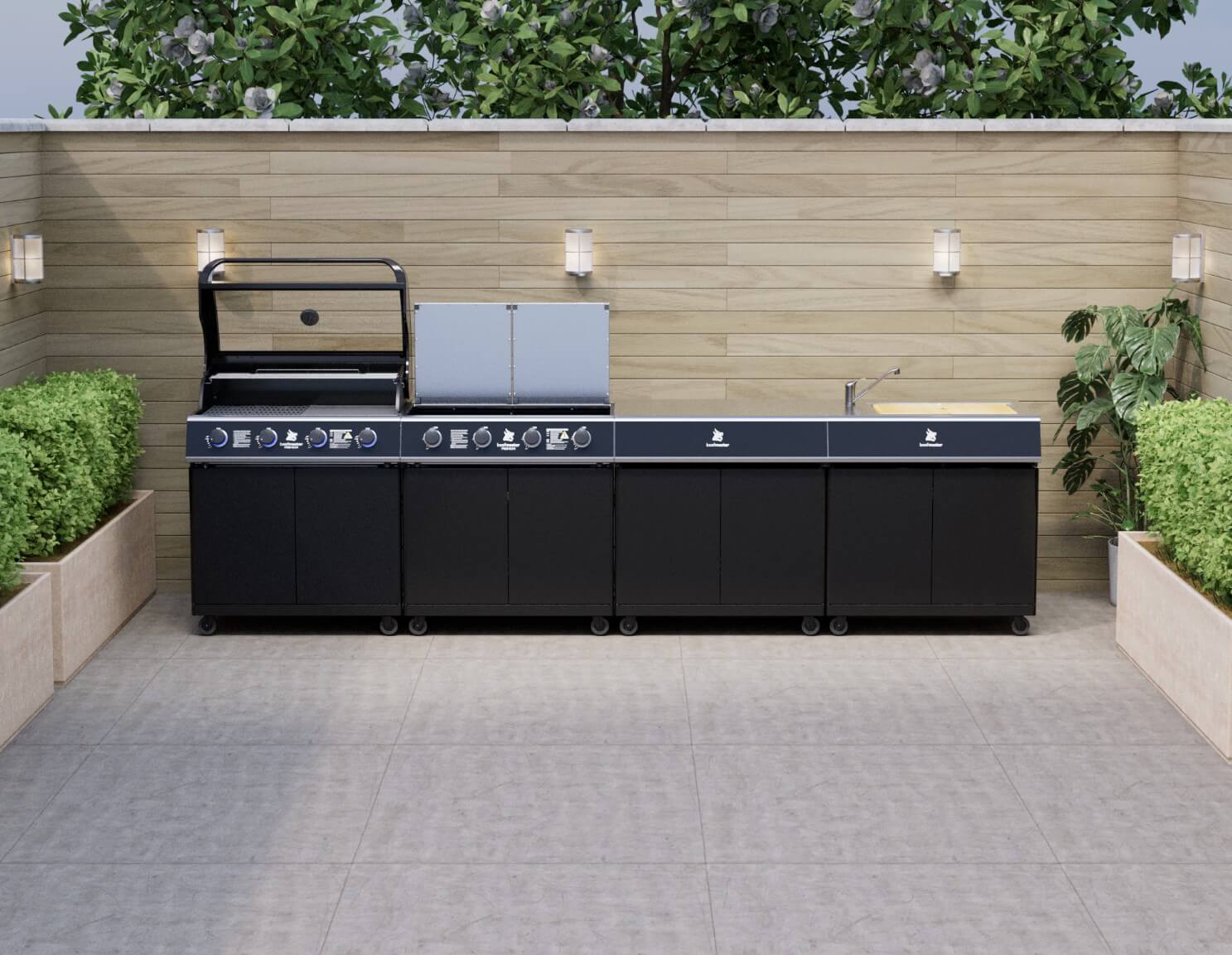 Beefmaster Premium 4 Burner Outdoor Kitchen with Range, Sink & Bench on Classic Carts, , hi-res image number null