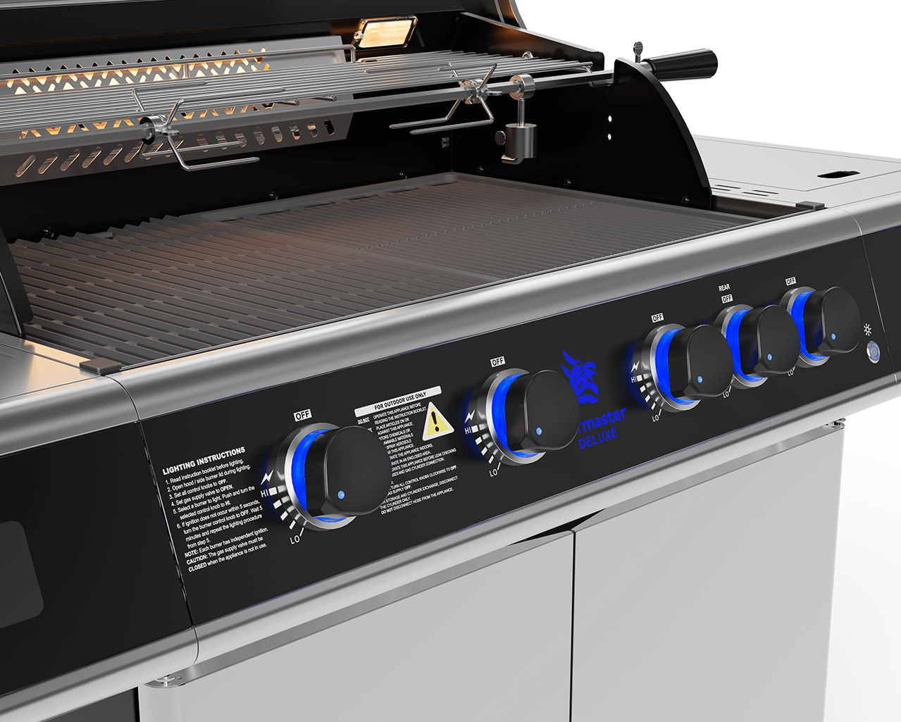 Deluxe Beefmaster T-Series 4 Burner BBQ on Deluxe Cart with Cast Iron Side Burner, , hi-res image number null