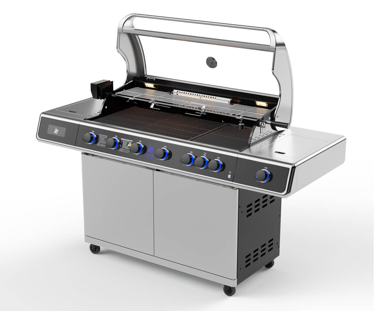 Deluxe Beefmaster T-Series 6 Burner BBQ on Deluxe Cart with Cast Iron Side Burner, , hi-res image number null