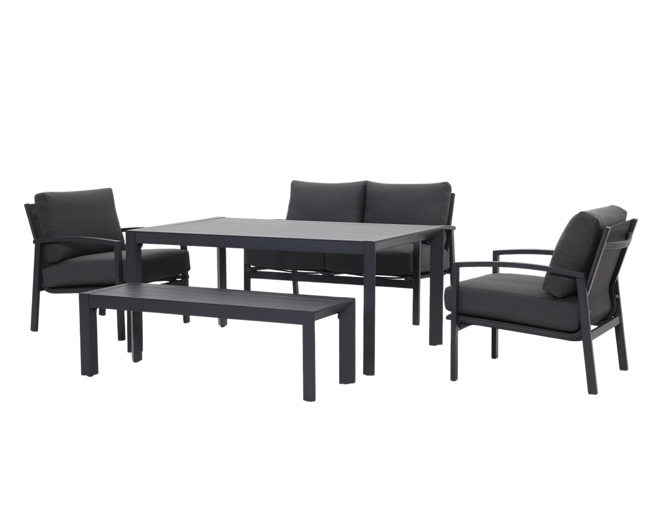 Jette 7 Seater Low Dining Bundle - Gunmetal Grey, Gunmetal Grey, hi-res image number null