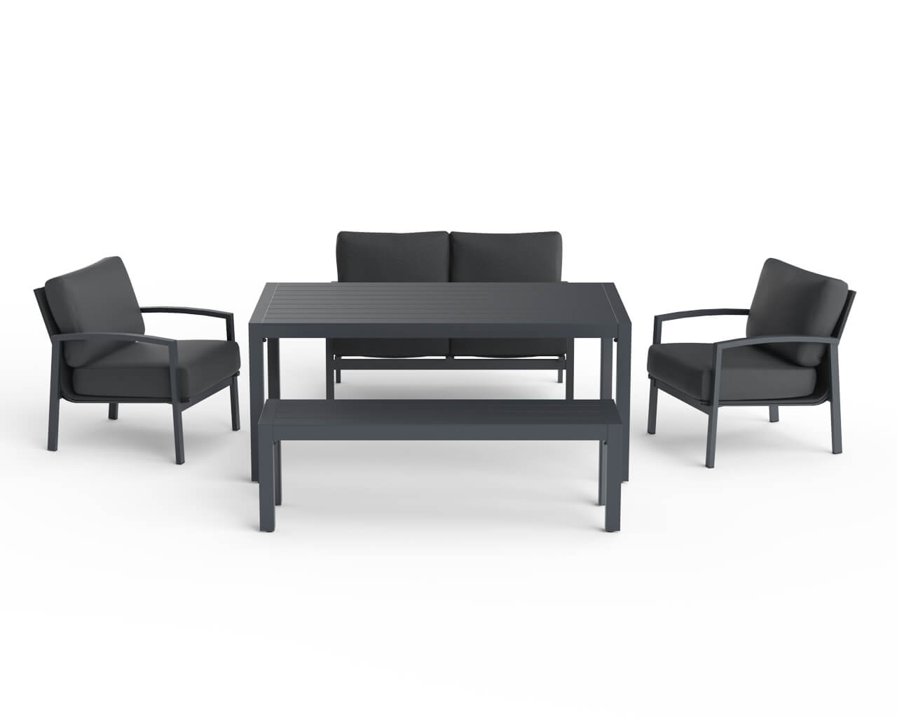 Jette 7 Seater Low Dining Bundle - Gunmetal Grey, Gunmetal Grey, hi-res image number null