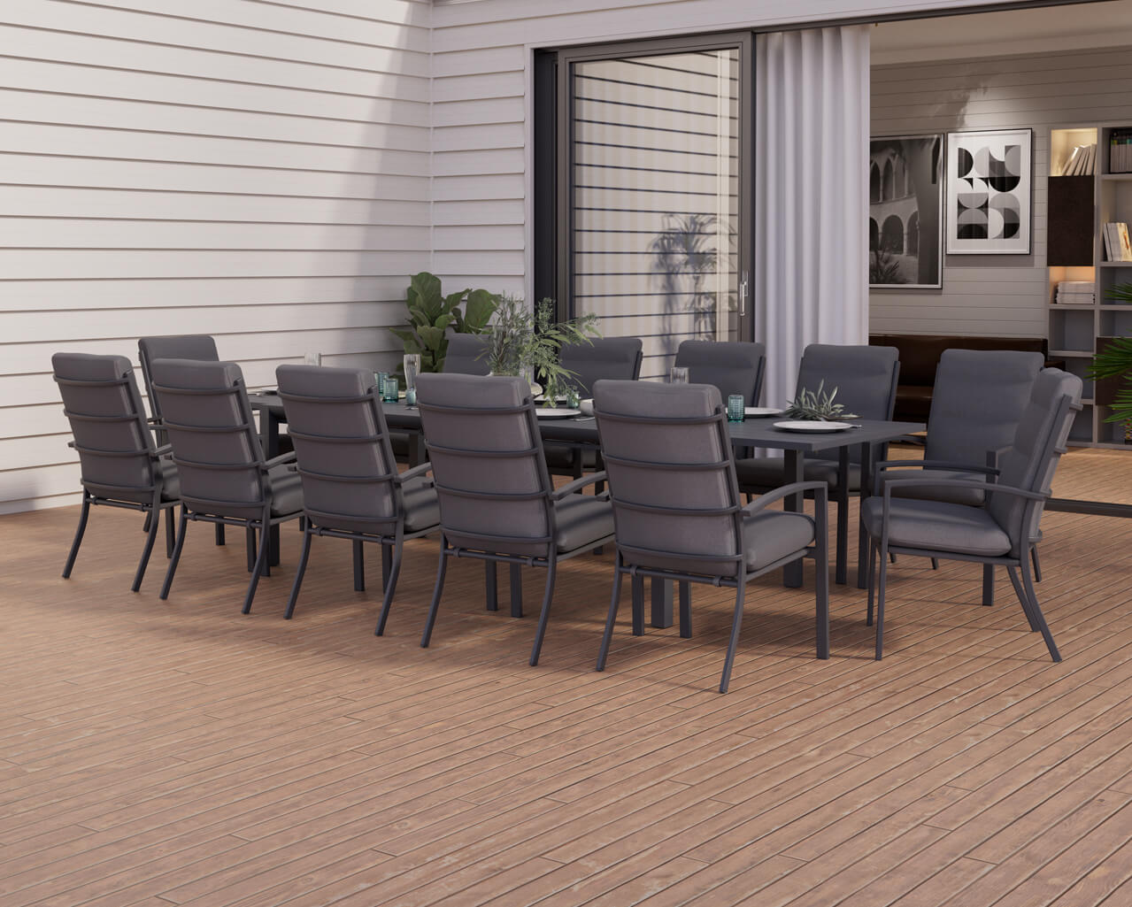 Jette 12 Seater Extension Dining Setting Bundle - Gunmetal Grey, Gunmetal Grey, hi-res image number null