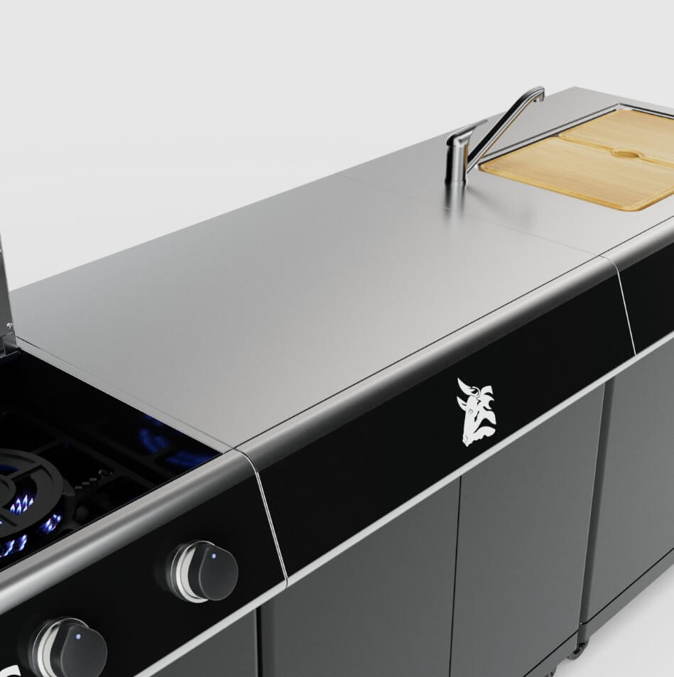 Beefmaster Premium 4 Burner Outdoor Kitchen with Range, Sink & Bench on Classic Carts, , hi-res image number null