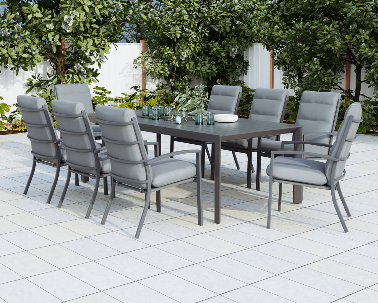 Jette 8 Seater Dining Setting Bundle - Gunmetal Grey, Gunmetal Grey, hi-res image number null