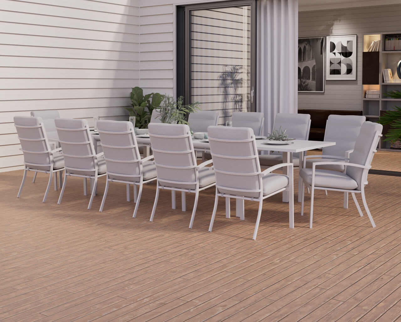 Jette 12 Seater Extension Dining Setting Bundle - Bone, Bone, hi-res image number null