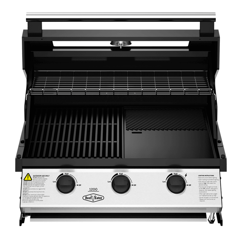 BeefEater 1200 Series 3 Burner Built In BBQ - Black Enamel, Enamel Black, hi-res image number null