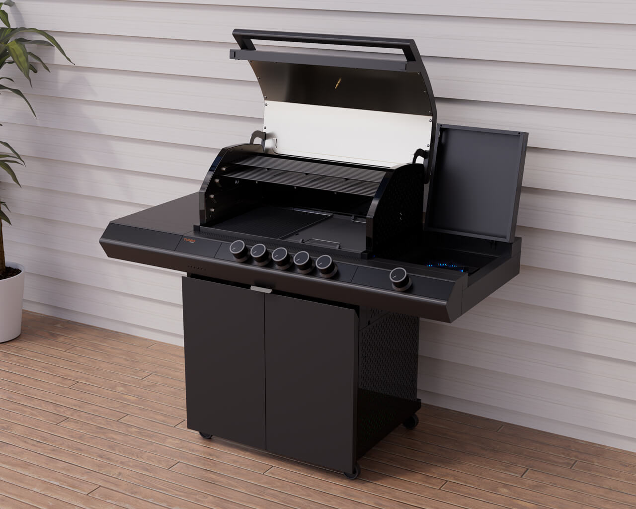 Ziegler & Brown Turbo Classic 5 Burner BBQ on Cart with Side Burner & Shelf (T Series), , hi-res image number null