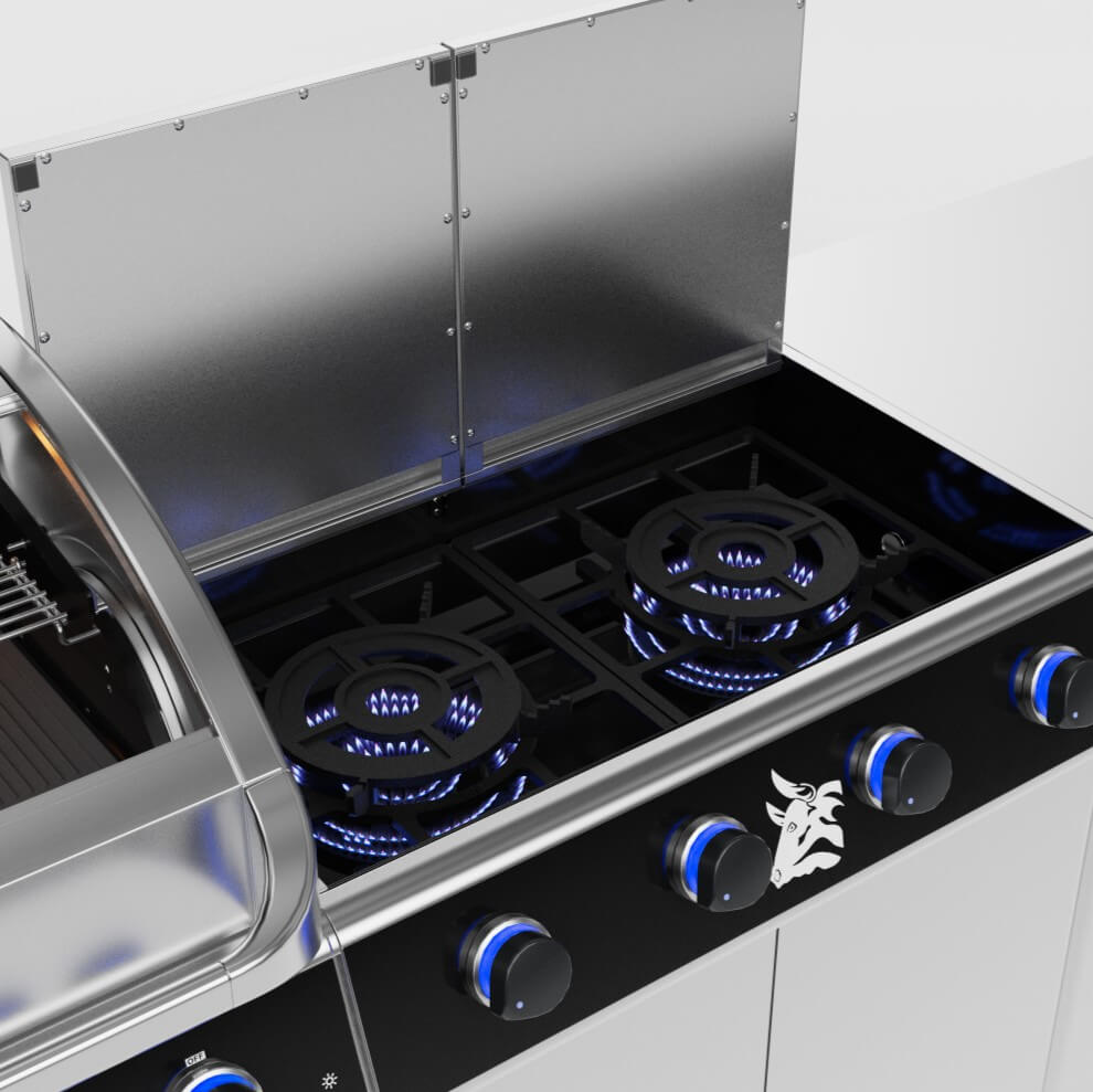 Beefmaster Deluxe 6 Burner Outdoor Kitchen with Range, Sink & Bench on Deluxe Carts, , hi-res image number null