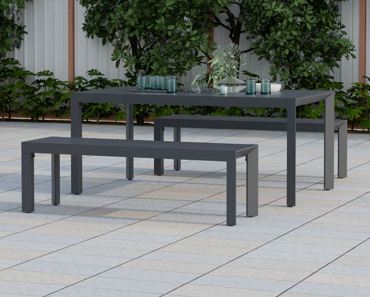 Jette 6 Seater Dining Bench Bundle - Gunmetal Grey, Gunmetal Grey, hi-res image number null
