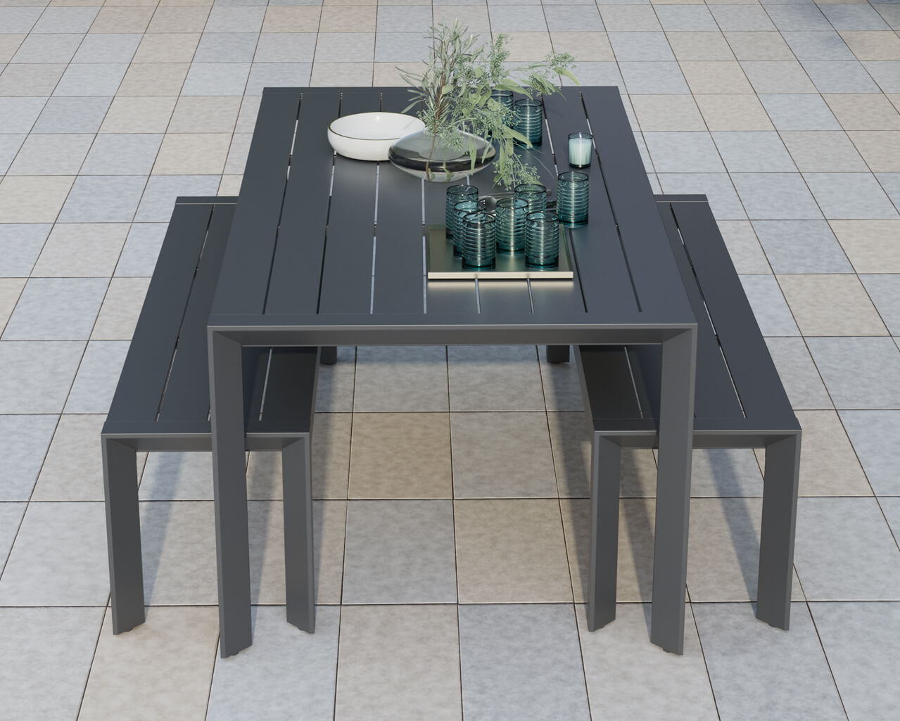 Jette 6 Seater Dining Bench Bundle - Gunmetal Grey, Gunmetal Grey, hi-res image number null