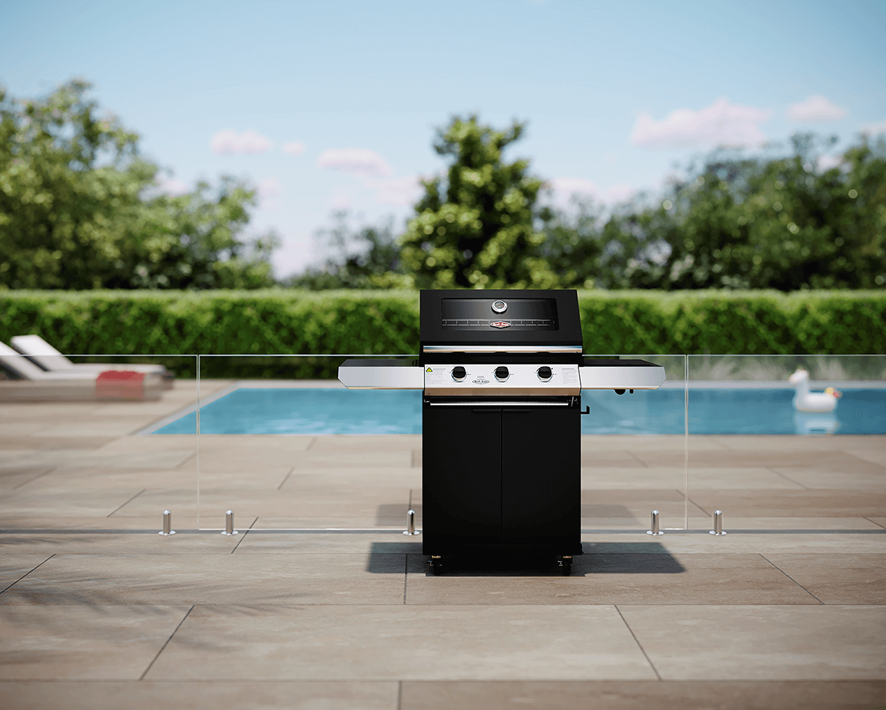 BeefEater 1200 Series 3 Burner BBQ & Trolley - Black Enamel, Enamel Black, hi-res image number null