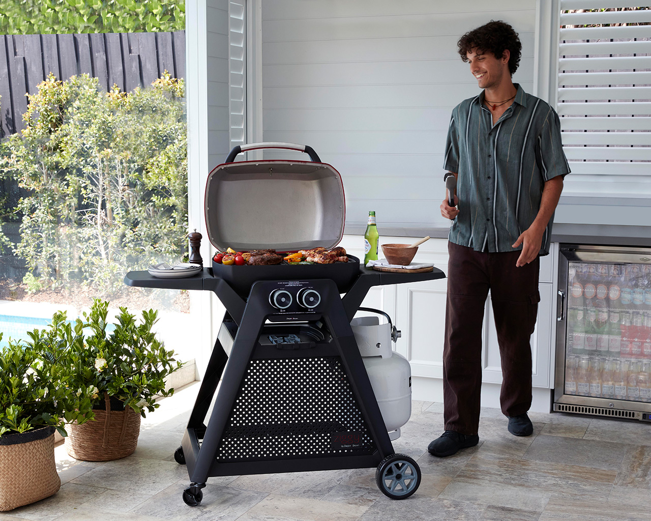 Ziggy Elite Twin Grill LPG BBQ Plus Cart Bundle - Gunmetal Grey, Gunmetal Grey, hi-res image number null