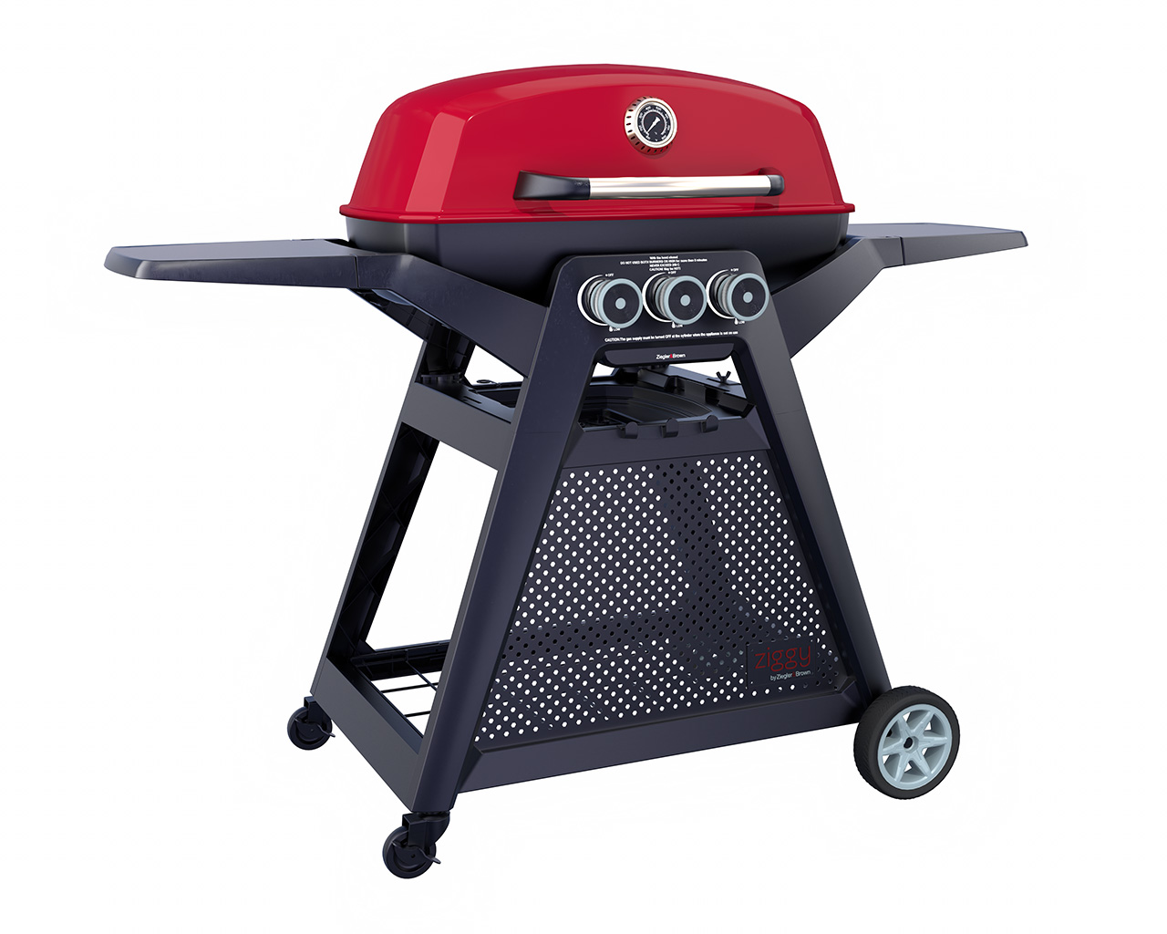 Ziggy Elite Triple Grill LPG BBQ Plus Cart Bundle - Chilli Red, Chilli Red, hi-res image number null