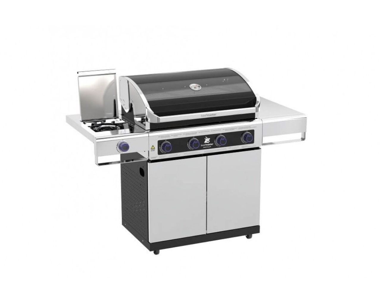 Premium Beefmaster 4 Burner BBQ on Deluxe Cart with Cast Iron Side Burner, , hi-res image number null