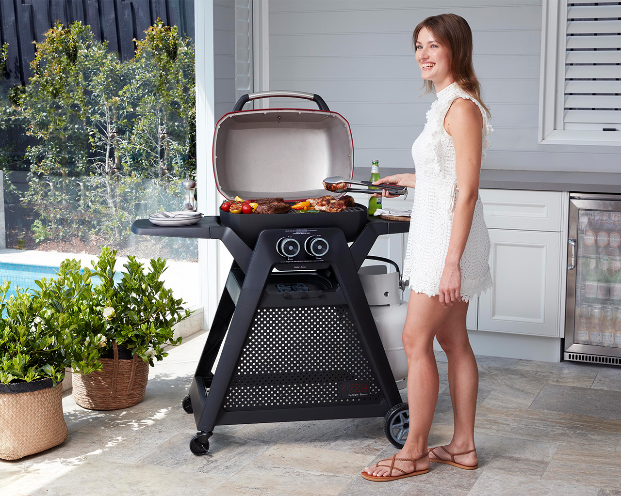 Ziggy Elite Twin Grill LPG BBQ Plus Cart Bundle - Gunmetal Grey, Gunmetal Grey, hi-res image number null