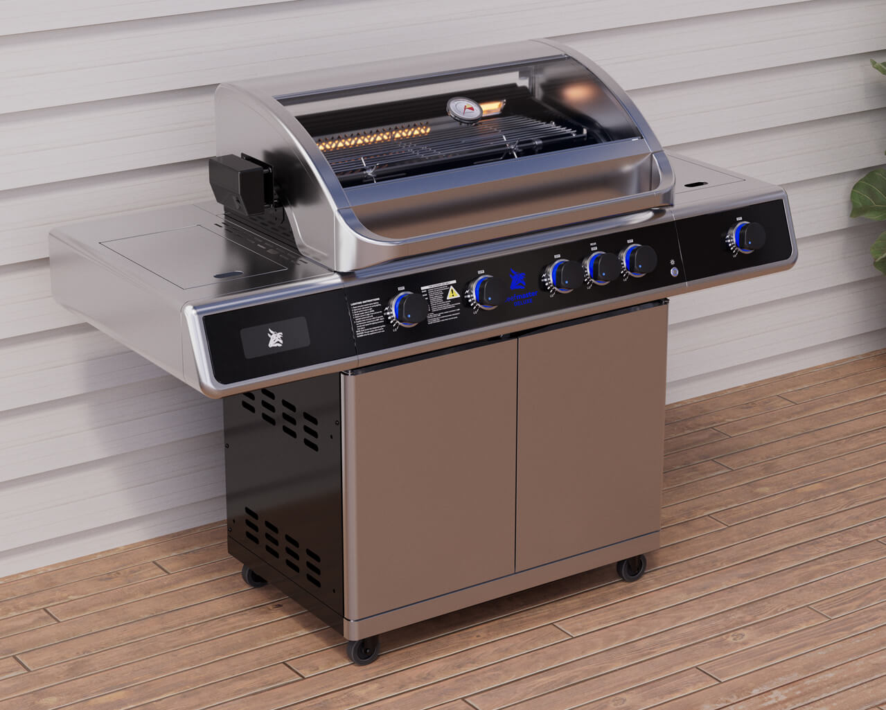 Beefmaster Deluxe T-Series 4 Burner BBQ on Deluxe Cart with Cast Iron Side Burner, , hi-res image number null