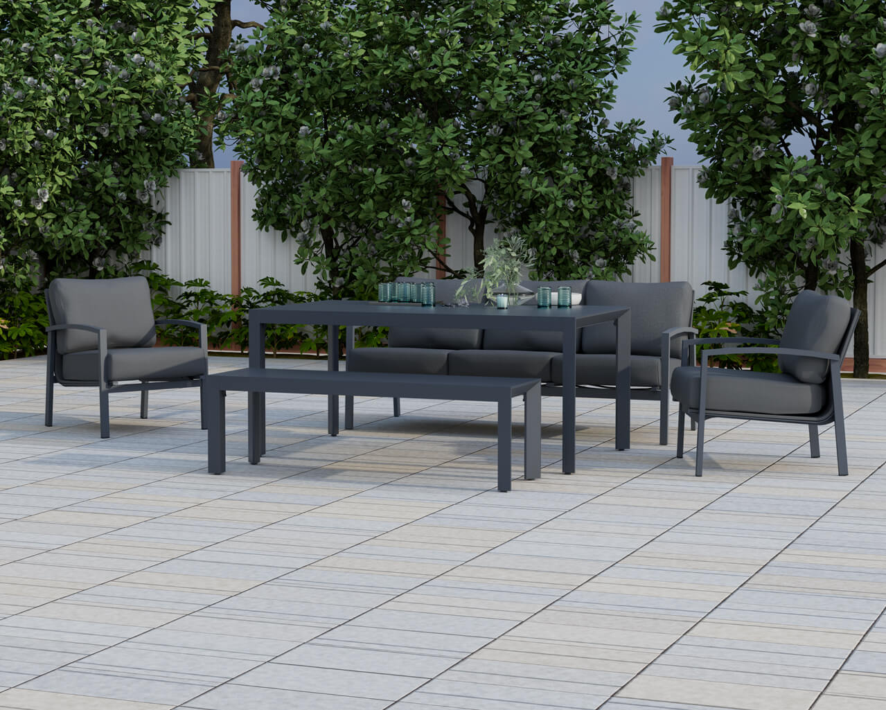 Jette 8 Seater Low Dining Setting Bundle - Gunmetal Grey, Gunmetal Grey, hi-res image number null