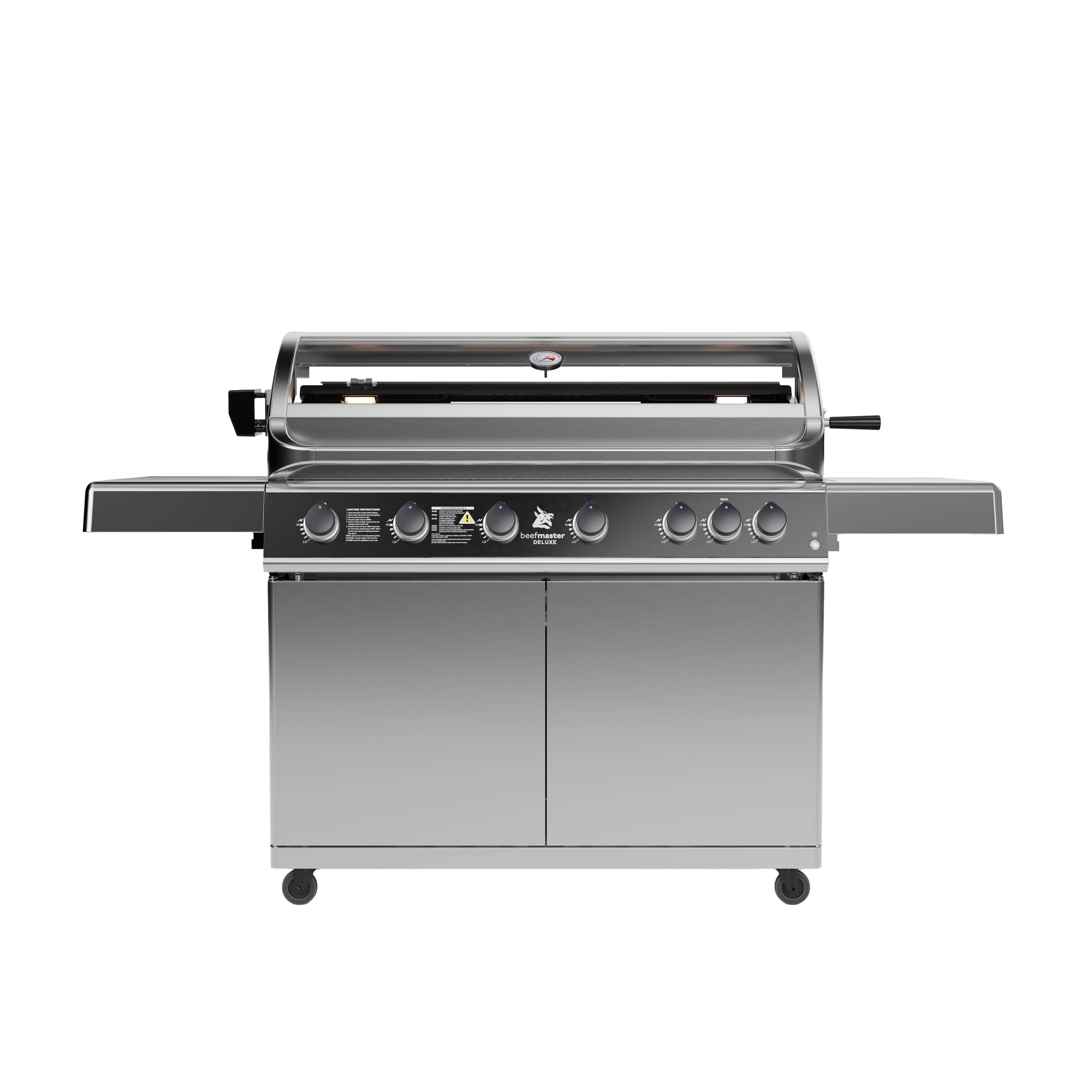 Deluxe Beefmaster T-Series 6 Burner BBQ on Deluxe Cart with Folding Shelves, , hi-res image number null