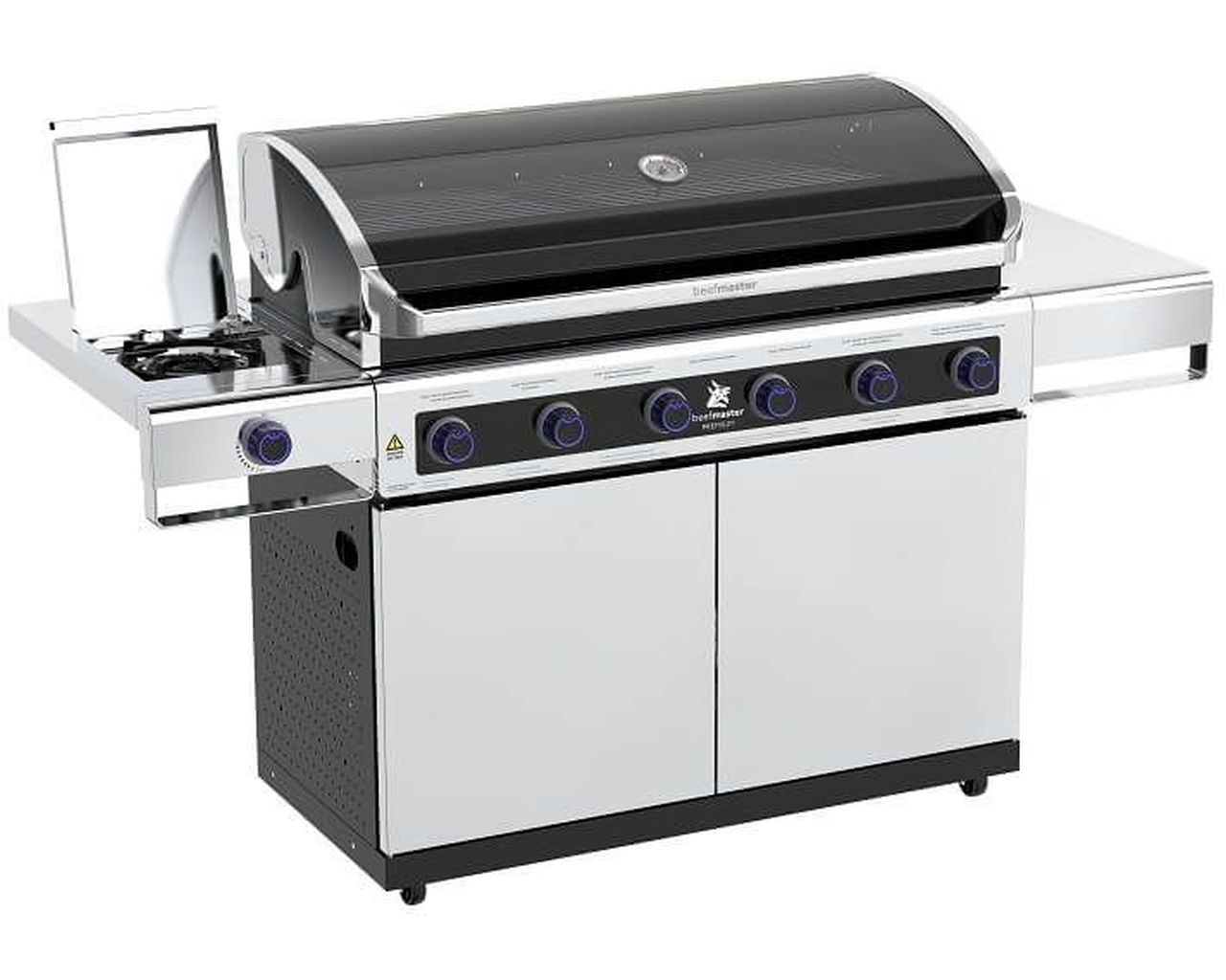 Premium Beefmaster 6 Burner BBQ on Deluxe Cart with Cast Iron Side Burner, , hi-res image number null