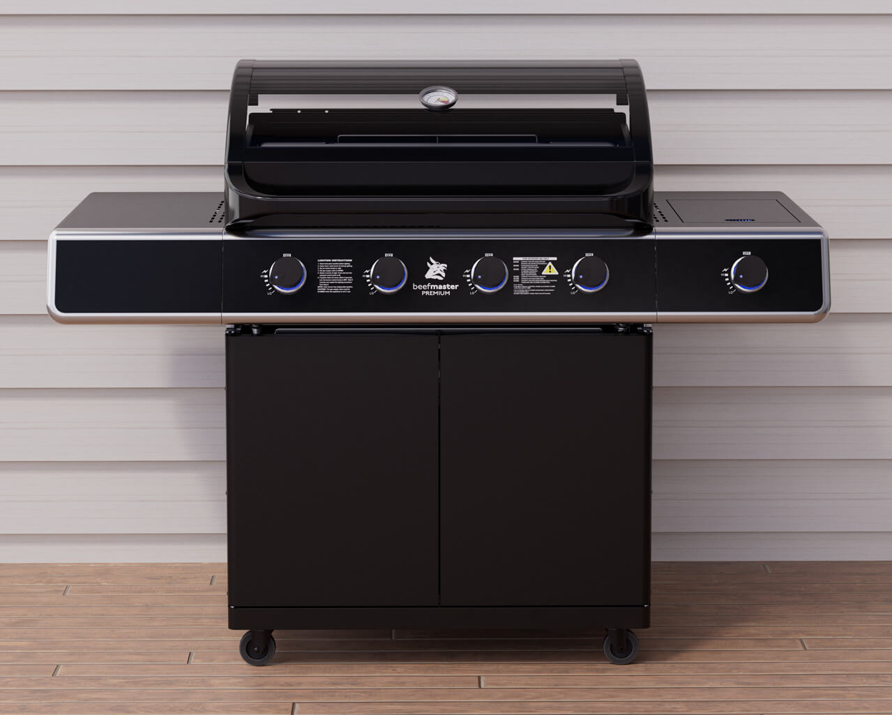 Beefmaster Premium T-Series 4 Burner BBQ on Classic Cart with Stainless Steel Side Burner, , hi-res image number null