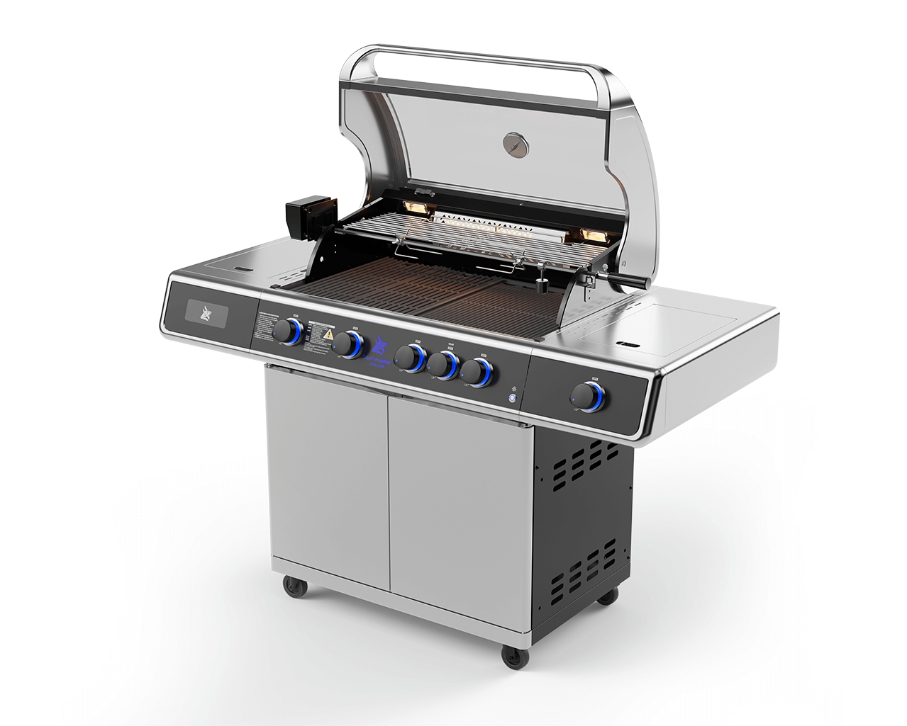 Deluxe Beefmaster T-Series 4 Burner BBQ on Deluxe Cart with Cast Iron Side Burner, , hi-res image number null